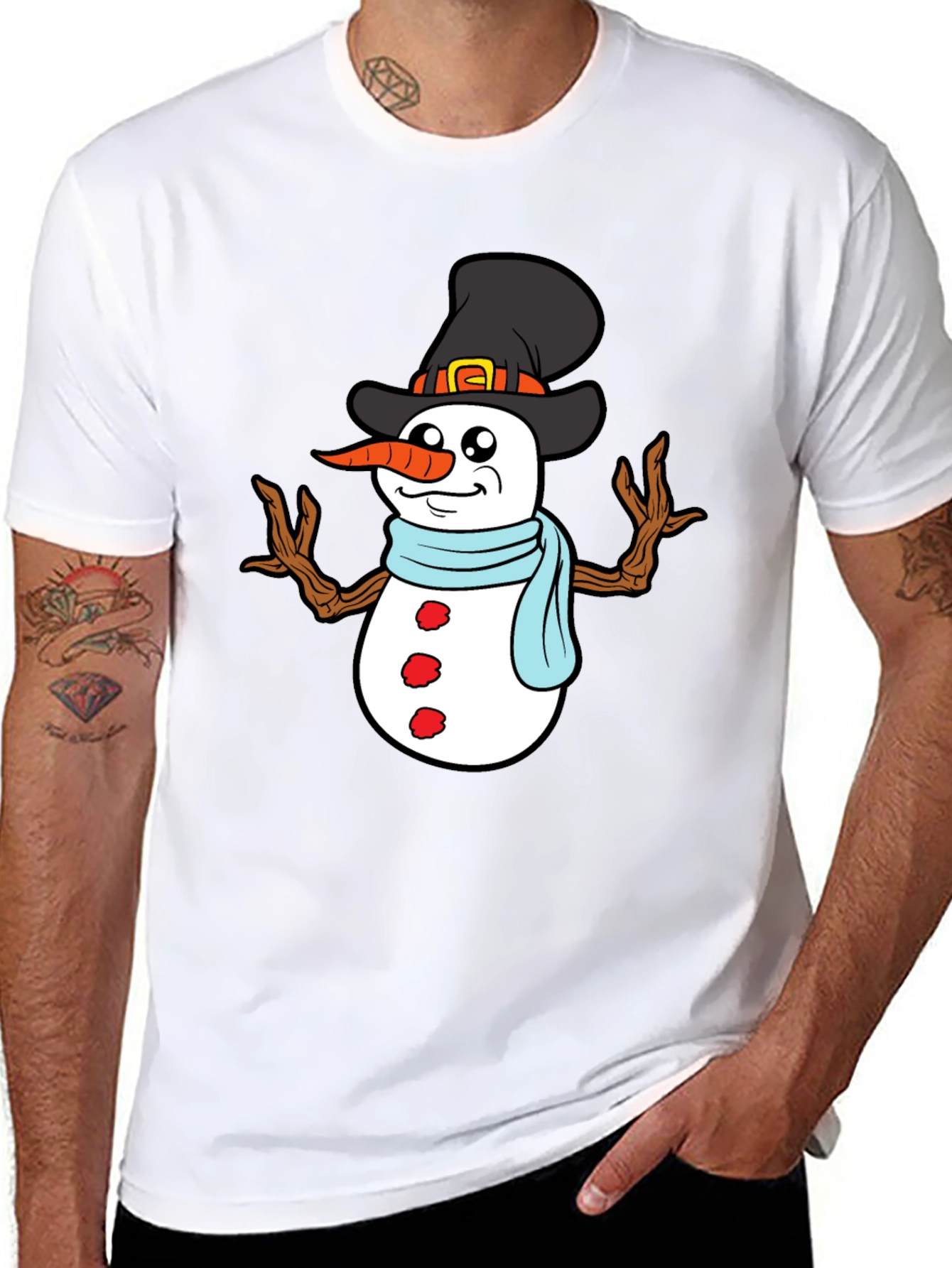 Black Snowman Graphic Tee - Festive Winter Holiday Shirt view 8