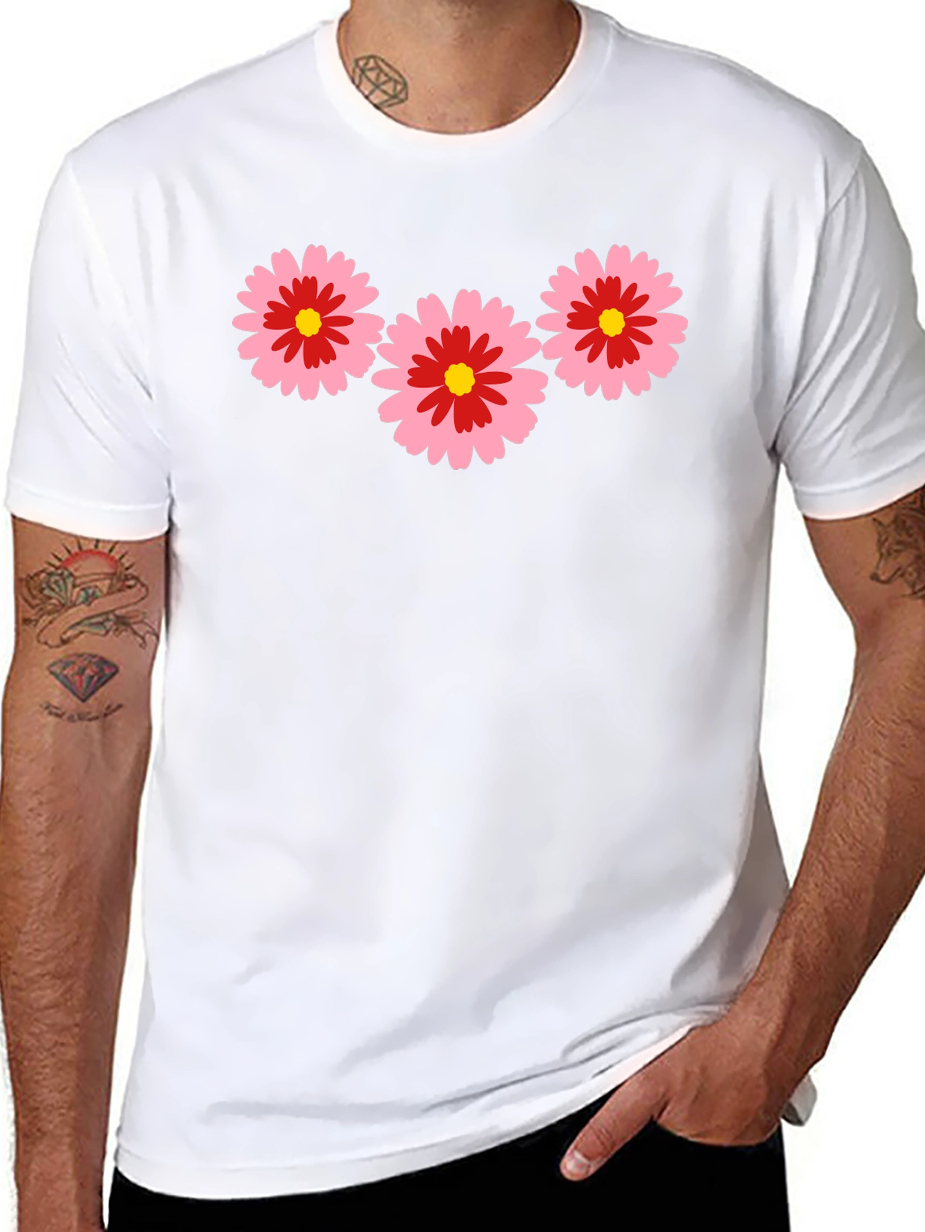 Black Black T-Shirt with Pink Flower Design view 8