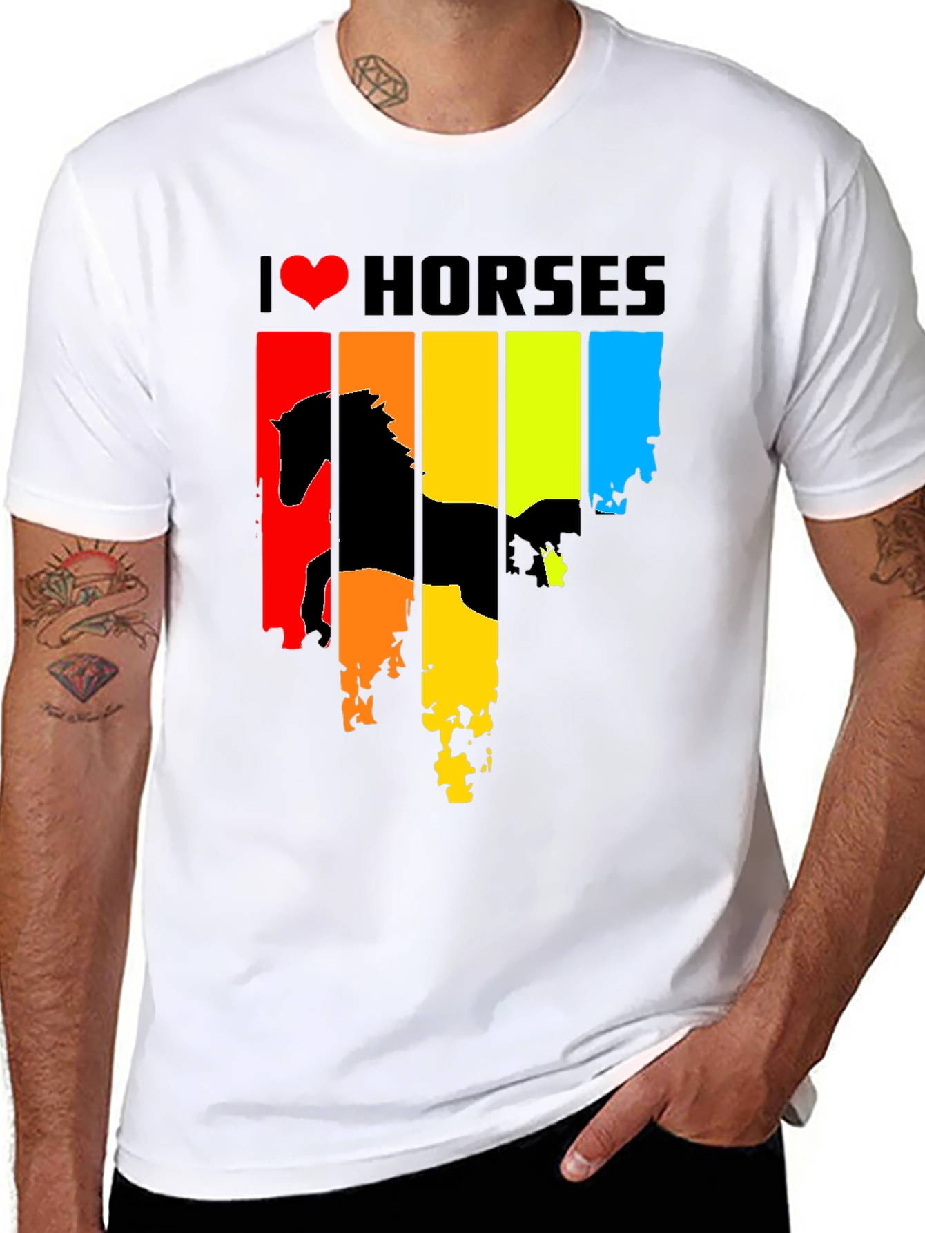 Black I Heart Horses Graphic Tee - Rainbow Horse Design view 8