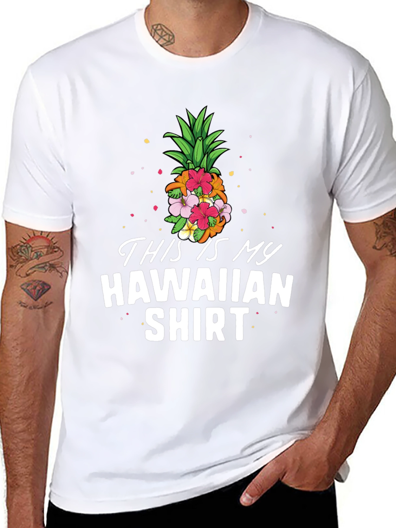 Black This Is My Hawaiian Shirt - Tropical Pineapple Tee view 8