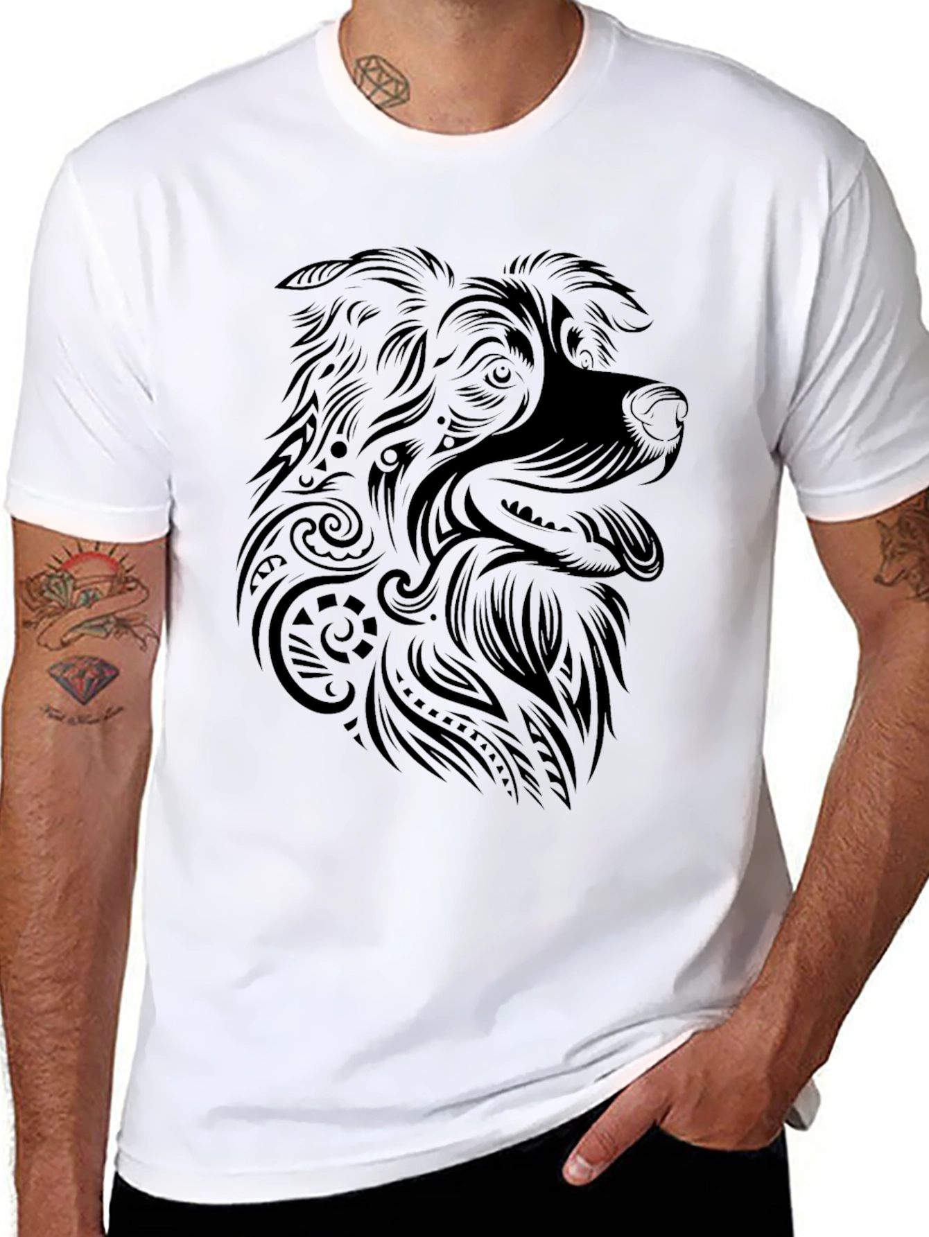 Black Dog Graphic Tee - Tribal Art Style Shirt view 8