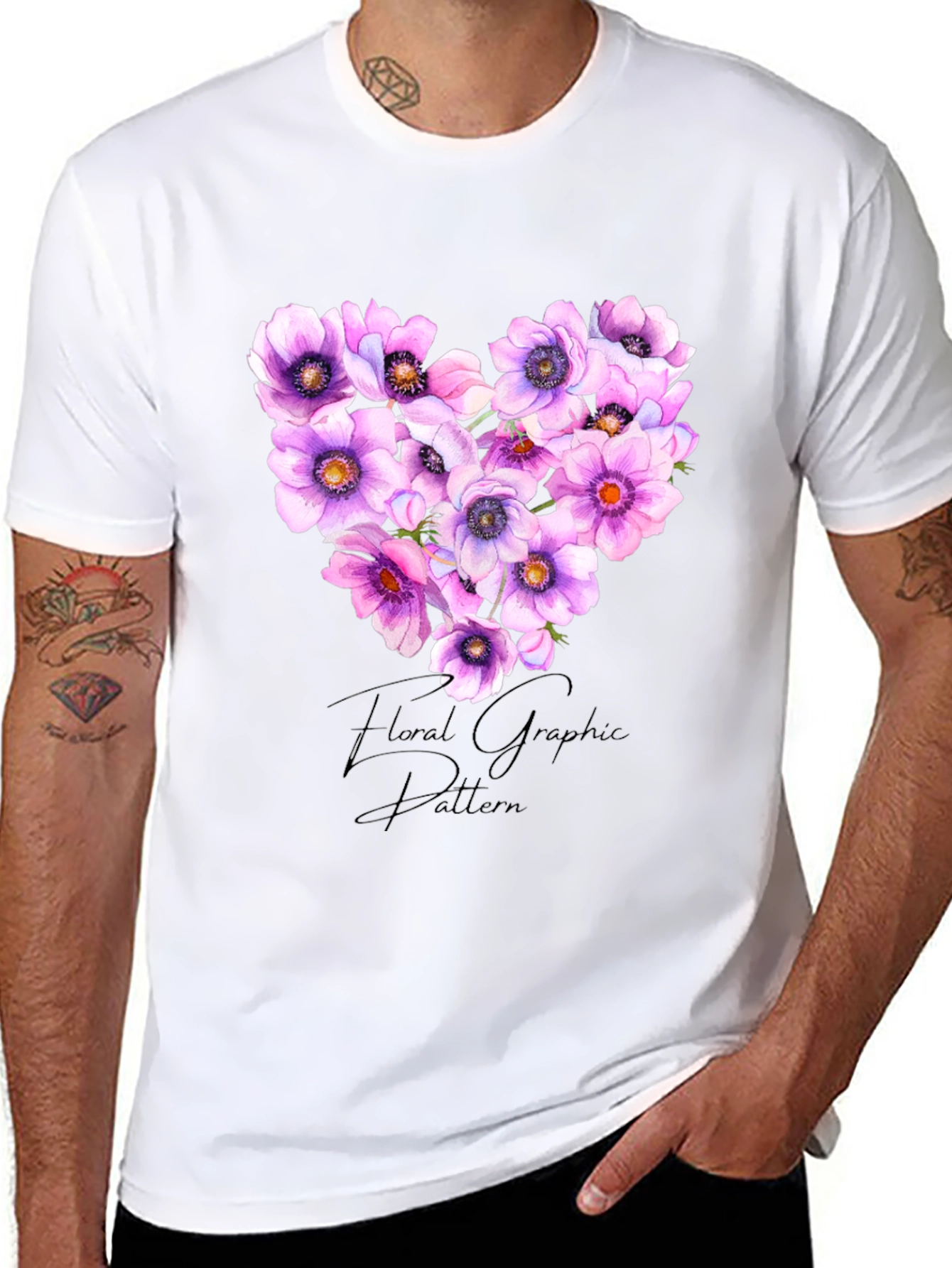 Black Floral Heart Graphic Black T-Shirt view 8