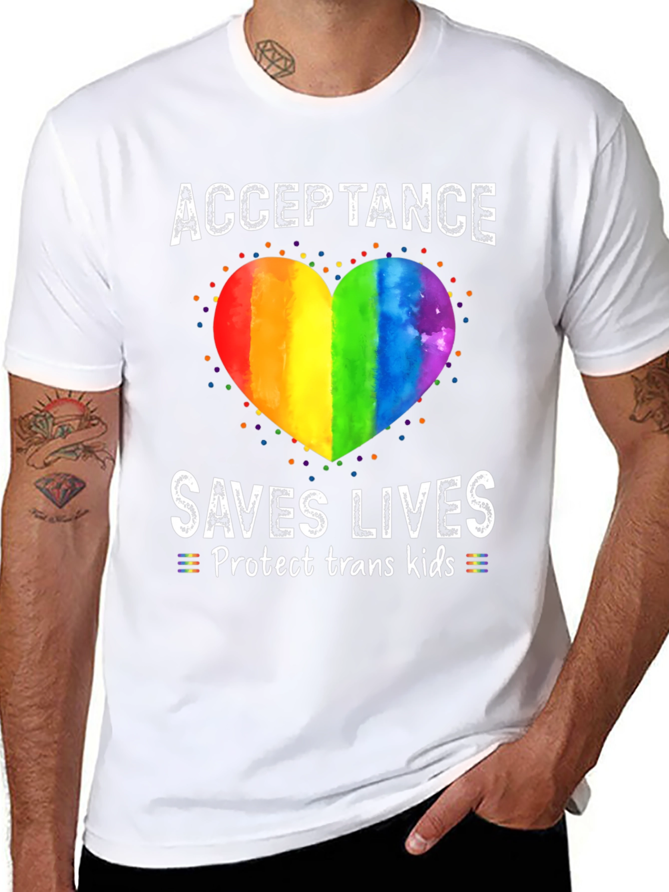 Black Acceptance Saves Lives Rainbow Heart T-Shirt view 8