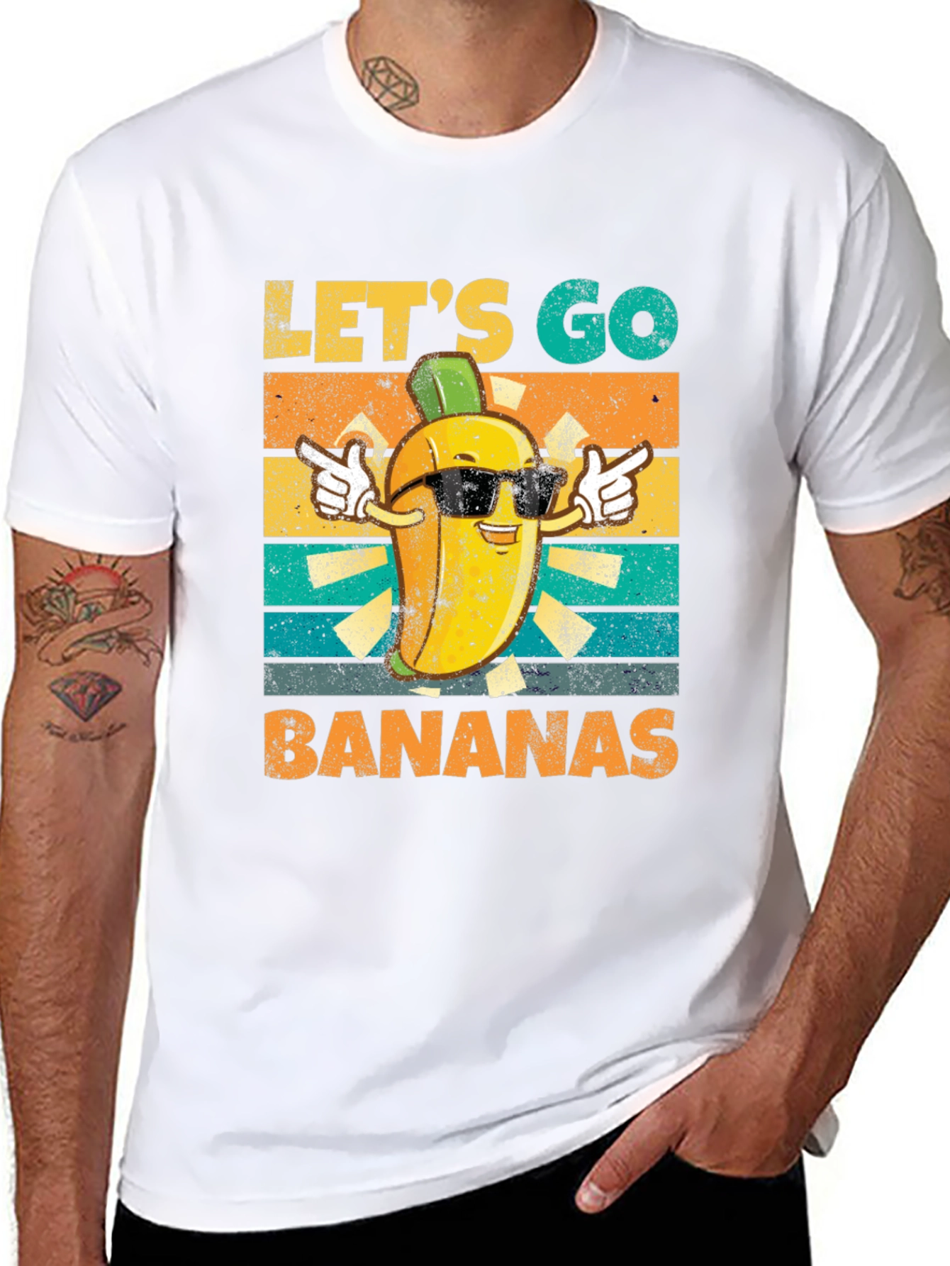 Black Let's Go Bananas T-Shirt, Funny Fruit Design view 8