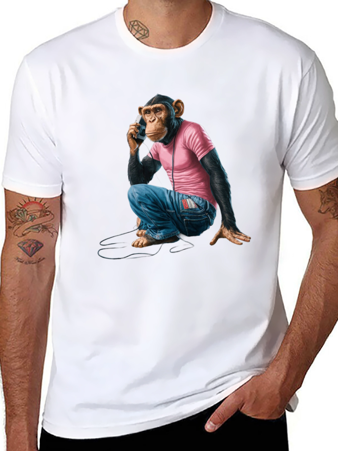 Black Monkey on Phone Graphic Tee - Quirky & Unique Design view 8