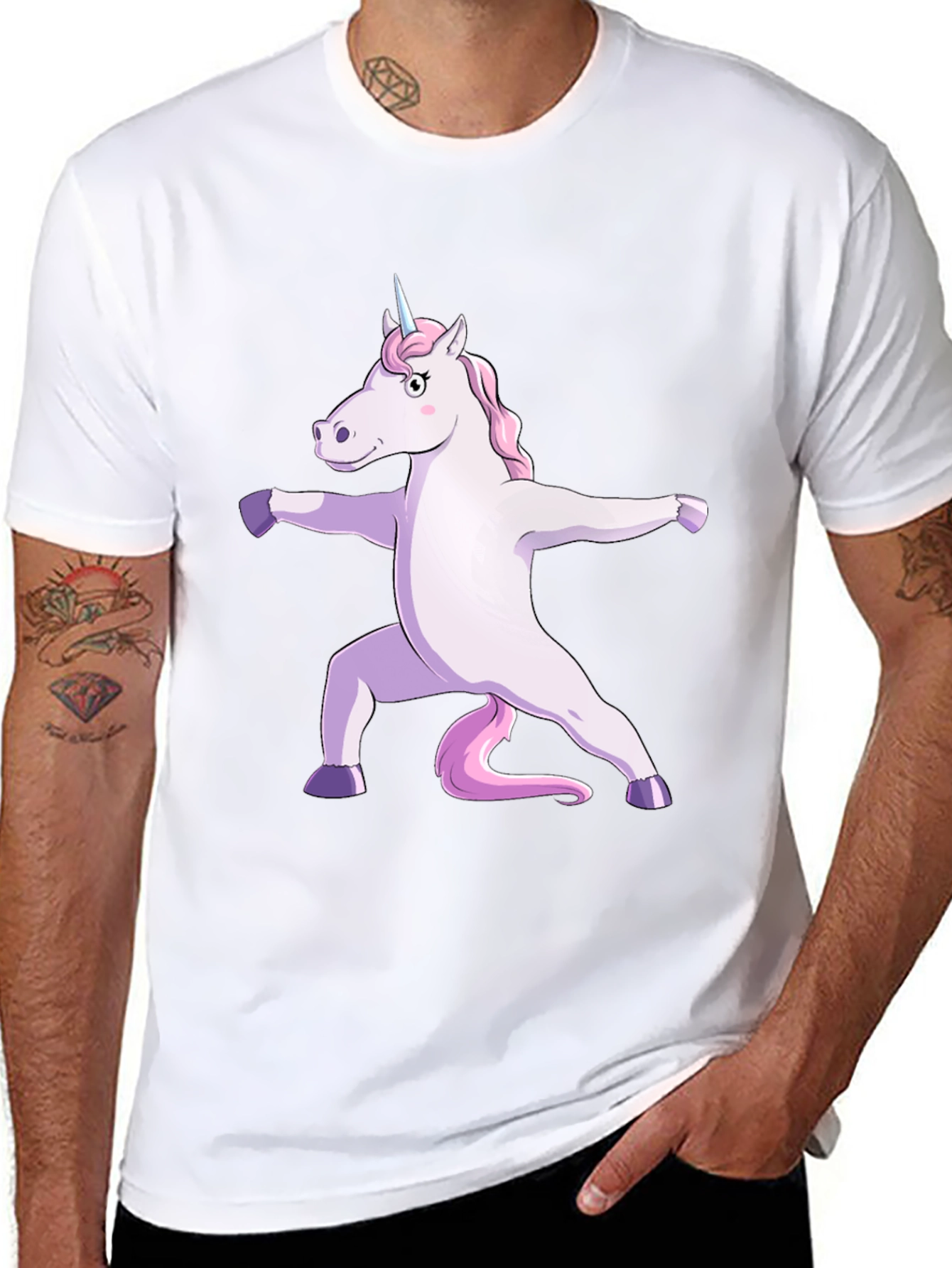 Black Yoga Unicorn Graphic Tee - Black Cotton T-Shirt view 8
