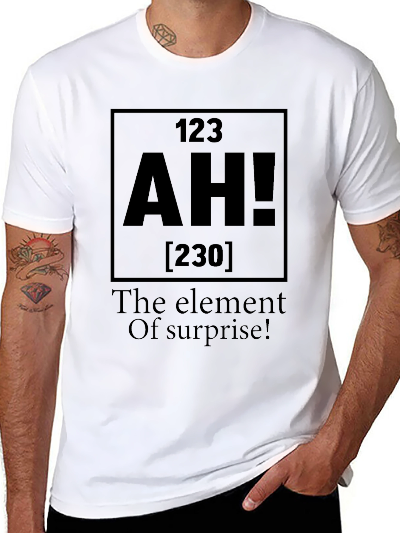 Black Funny Element Of Surprise AH! Periodic Table Men's Black T-Shirt view 8