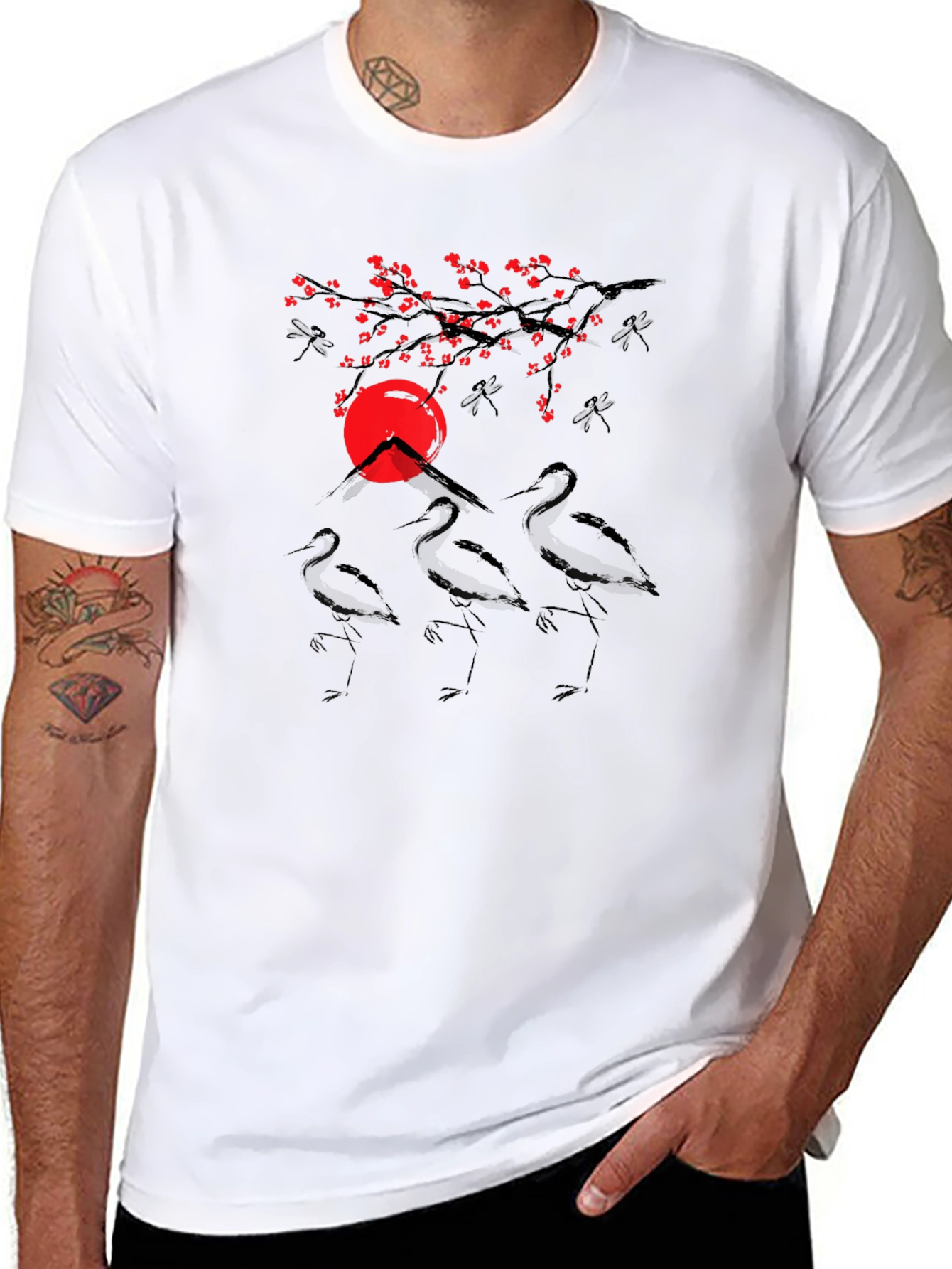 Black Crane and Sunset Graphic Tee view 8