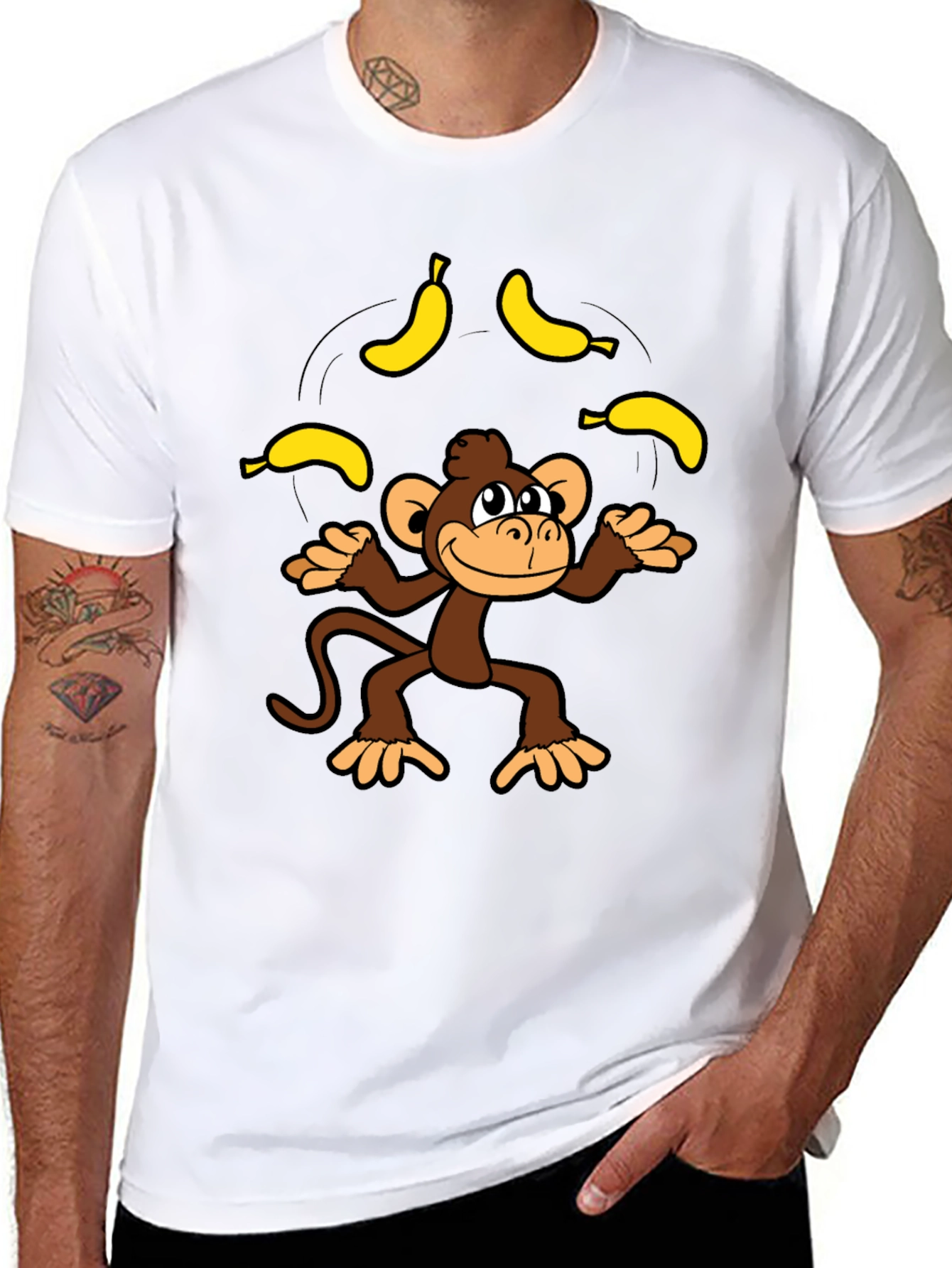 Black Monkey Juggling Bananas Graphic Tee - Black view 8