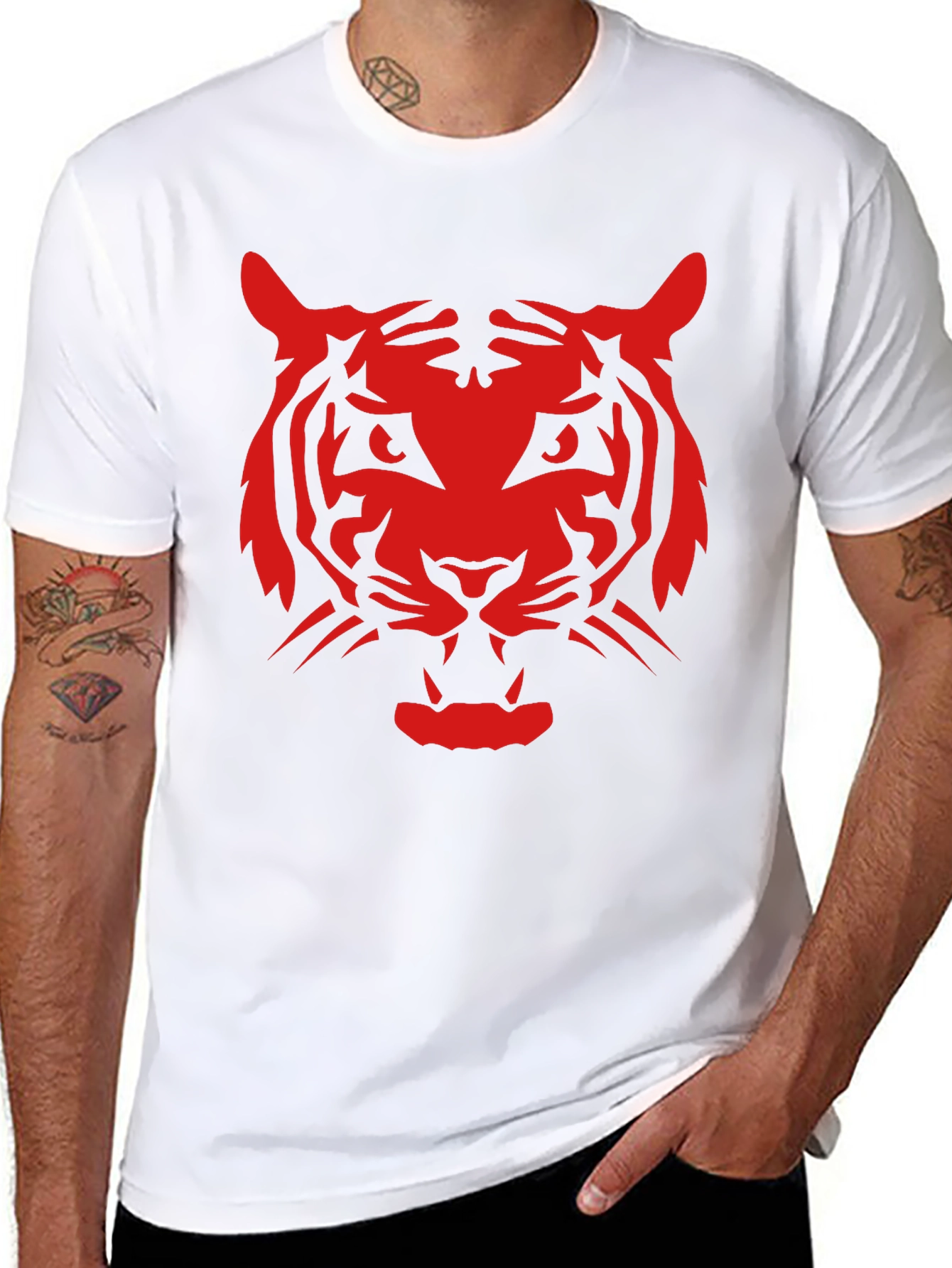 Black Bold Red Tiger Graphic Black T-Shirt view 8