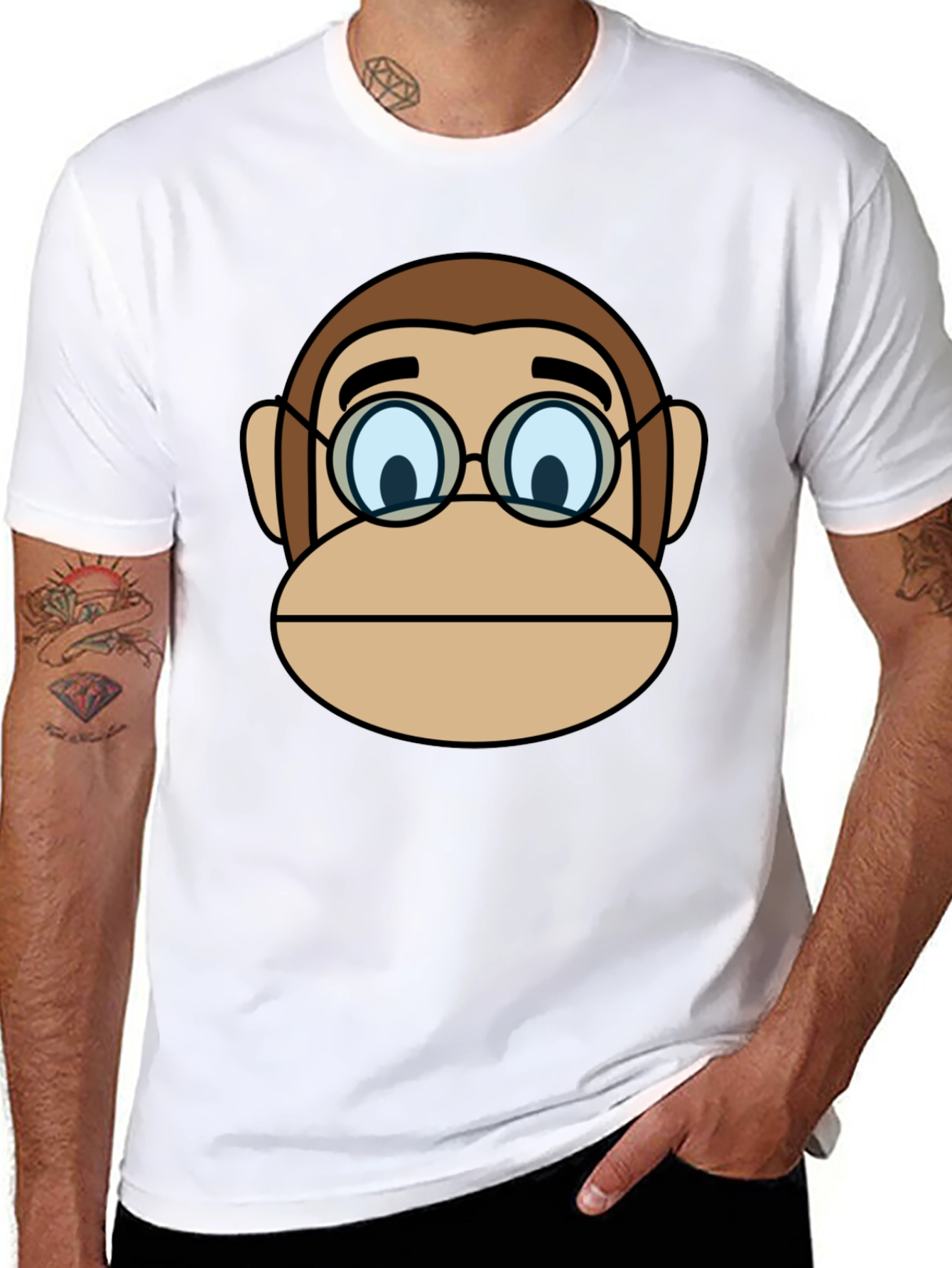 Black Funny Monkey Face T-Shirt with Glasses view 8