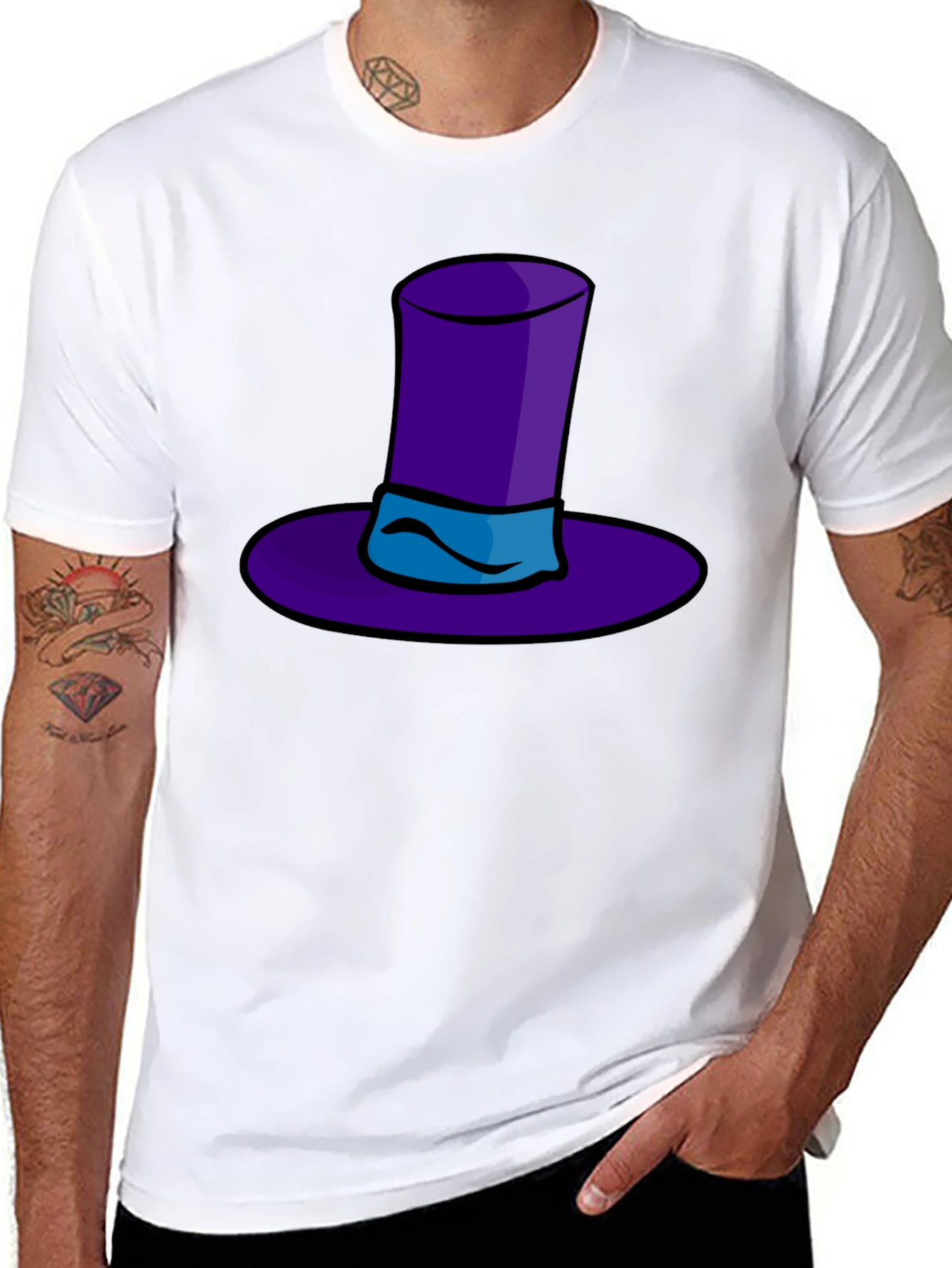 Whimsical Purple Hat Graphic Tee - Quirky Style - 8