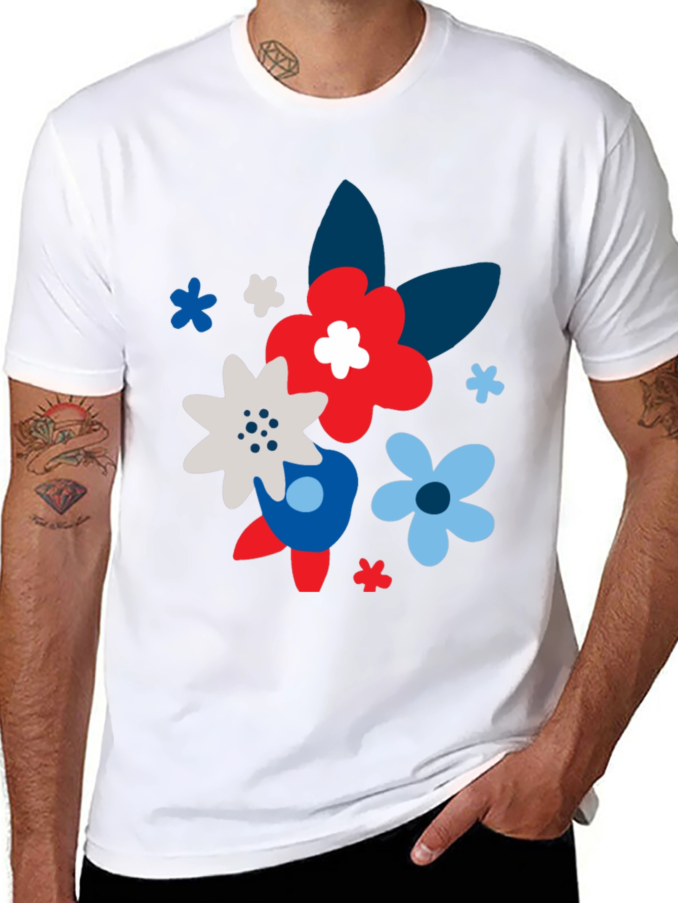 Black Floral Print Black T-Shirt for Men view 8