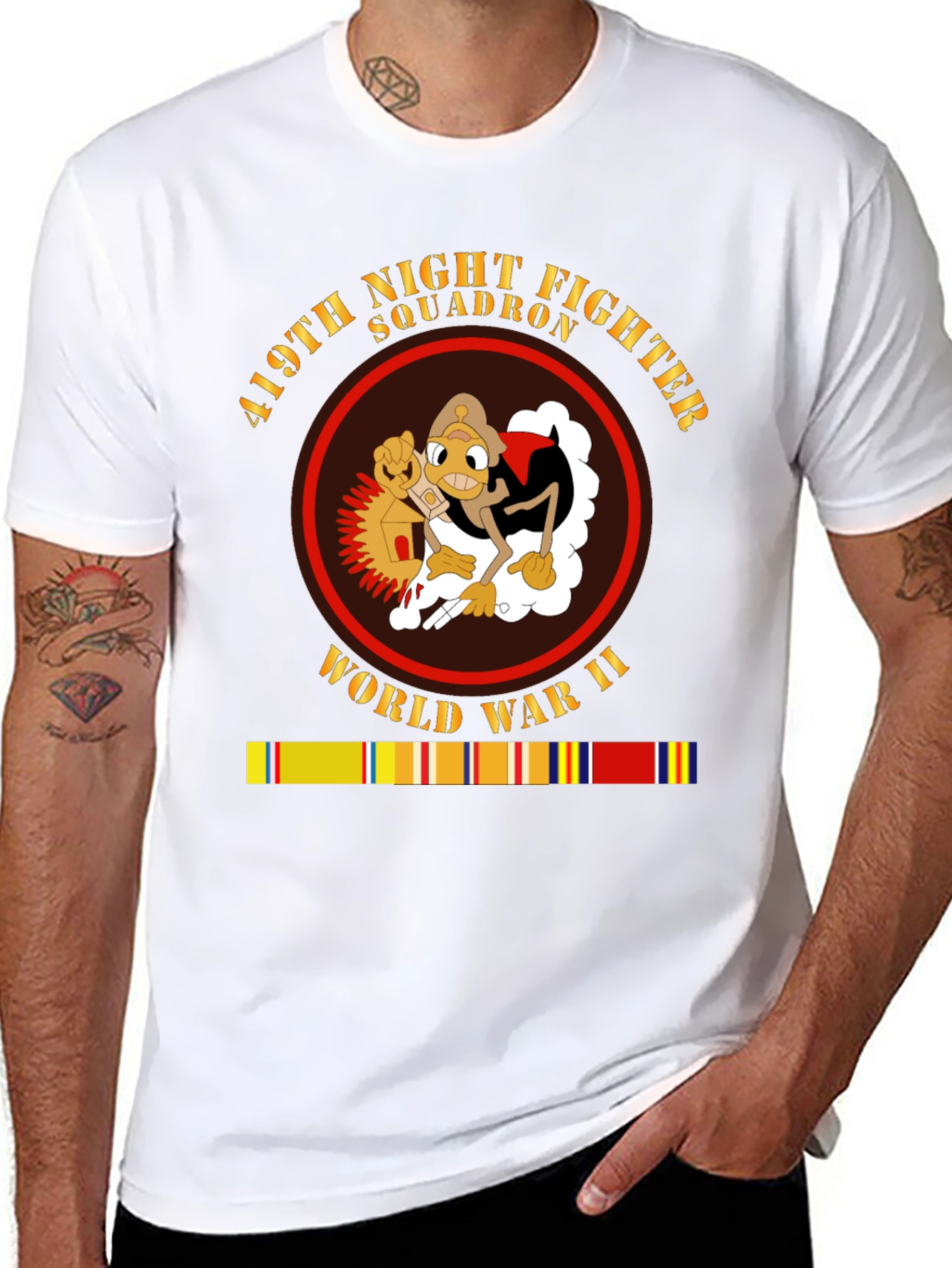 Black 419th Night Fighter Squadron WWII T-Shirt view 8