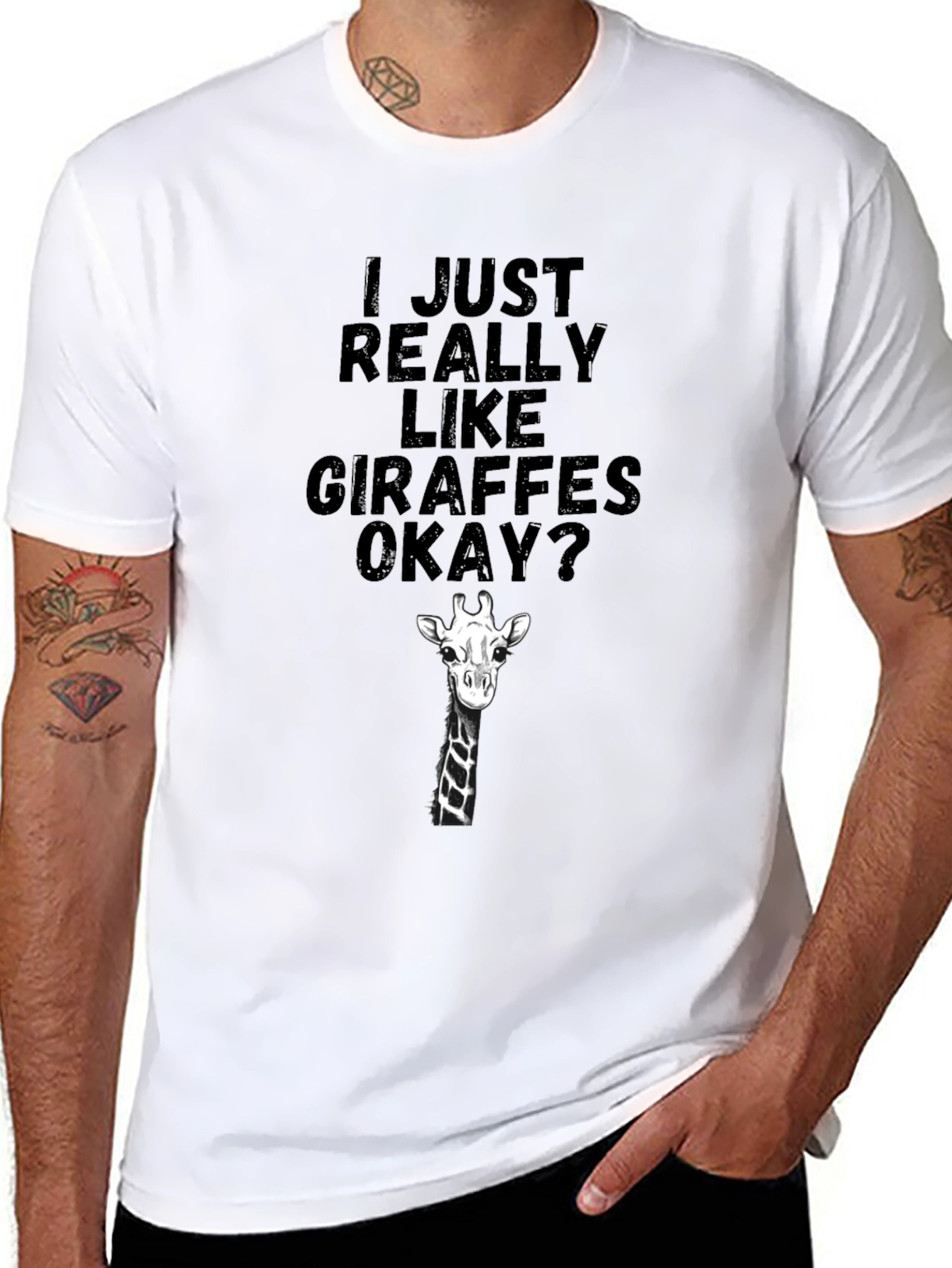 Black Giraffe Lover T-Shirt - I Just Really Like Giraffes Okay? view 8