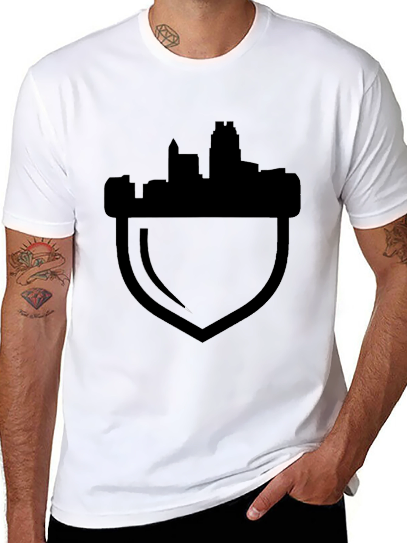 Black Cityscape Acorn Graphic Tee - Black Cotton Blend view 8