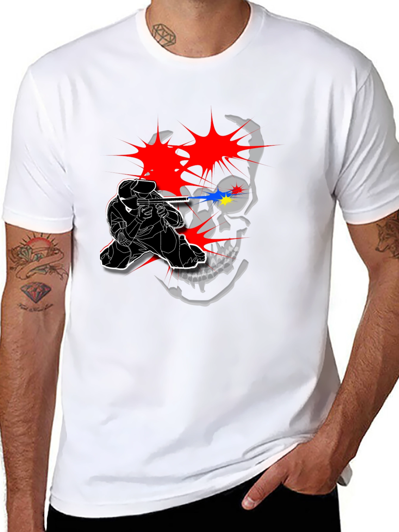 Black Skull Paintball T-Shirt - Black Cotton Graphic Tee view 8