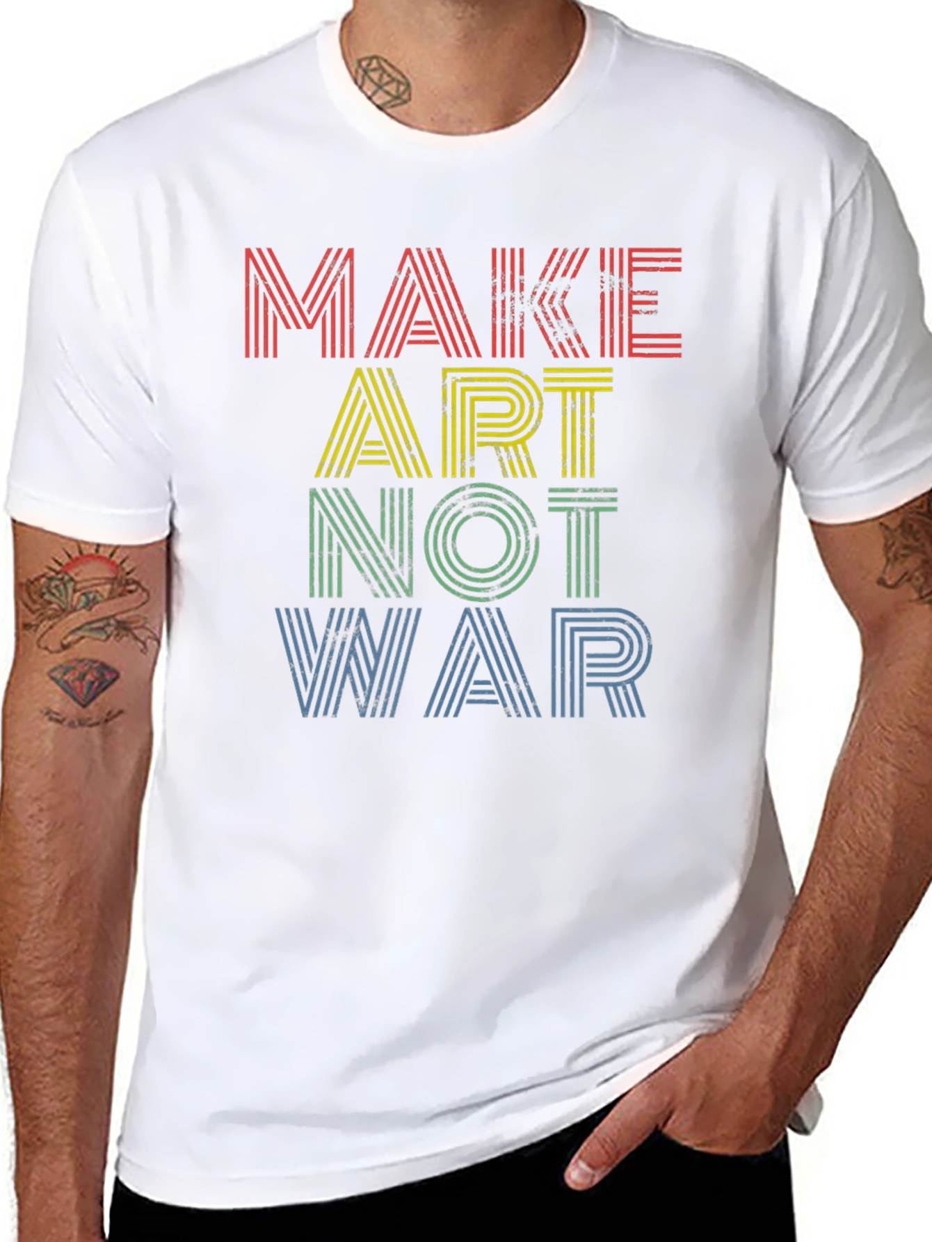 Black Make Art Not War Graphic Tee - Men's Black T-Shirt view 8