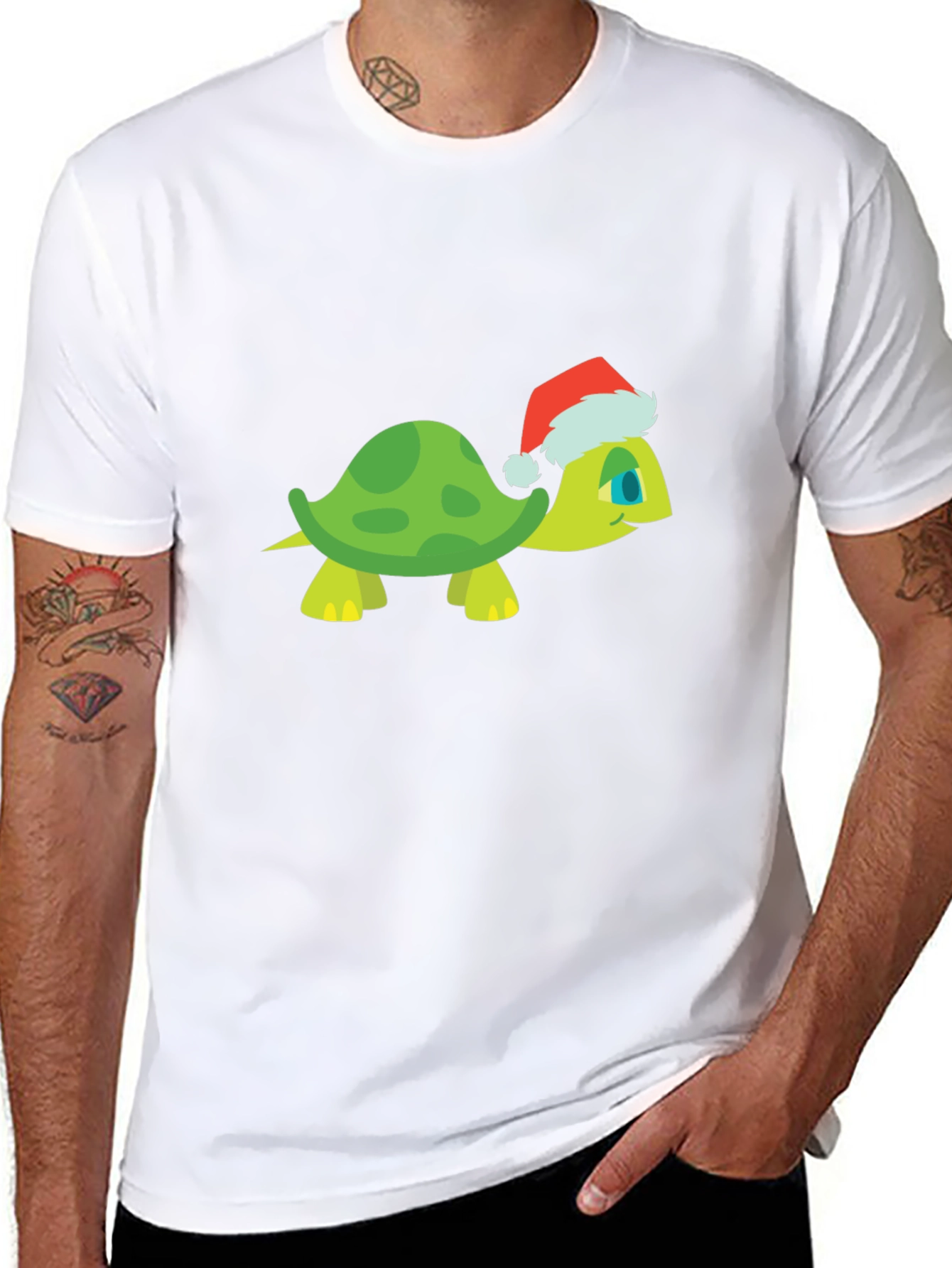 Black Turtle Santa Hat Black T-Shirt view 8