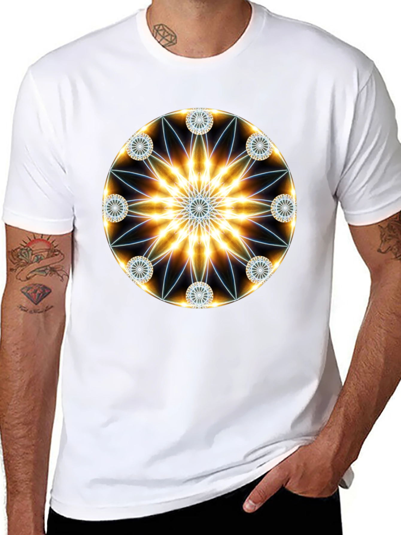 Black Geometric Mandala Black T-Shirt view 8