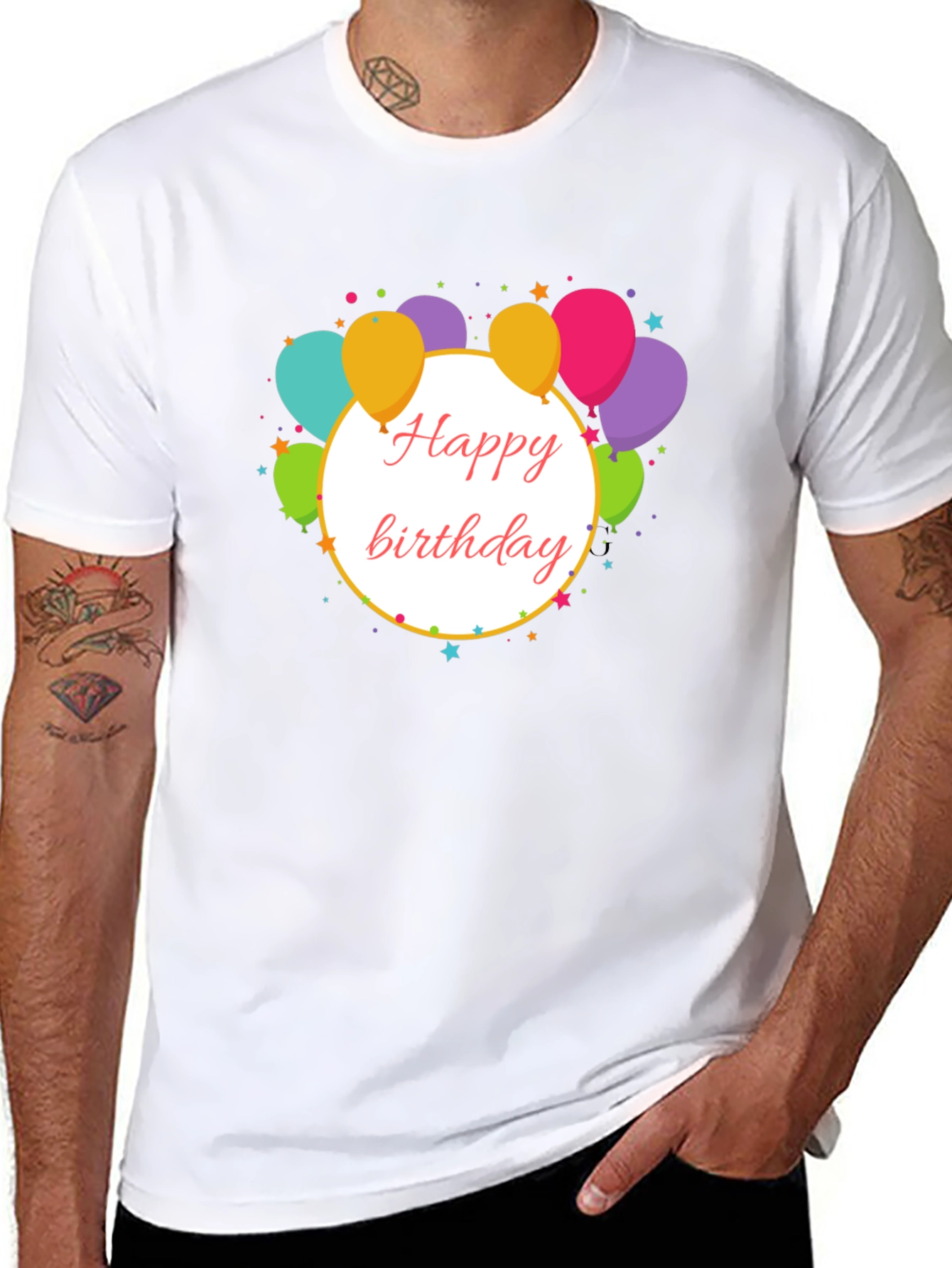 Black Happy Birthday Balloon Graphic Tee view 8