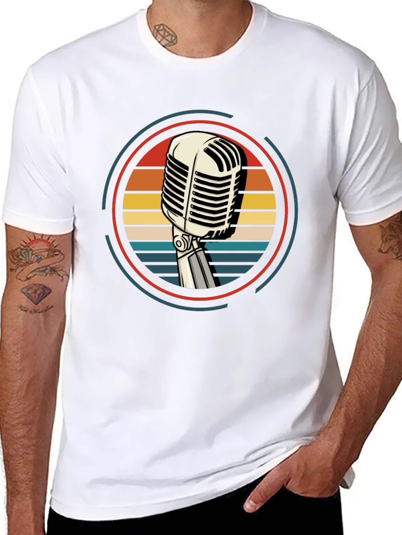 Black Retro Microphone Graphic Tee - Vintage Style view 8
