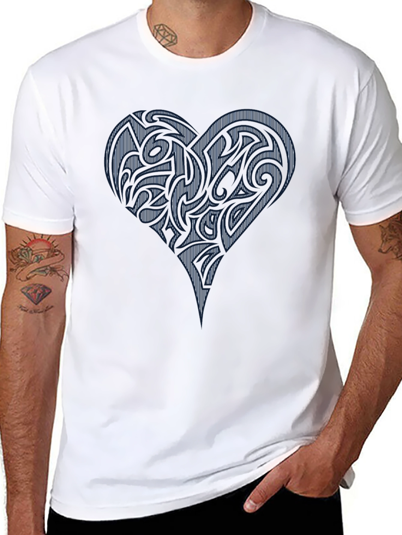 Black Tribal Heart Graphic Black T-Shirt view 8