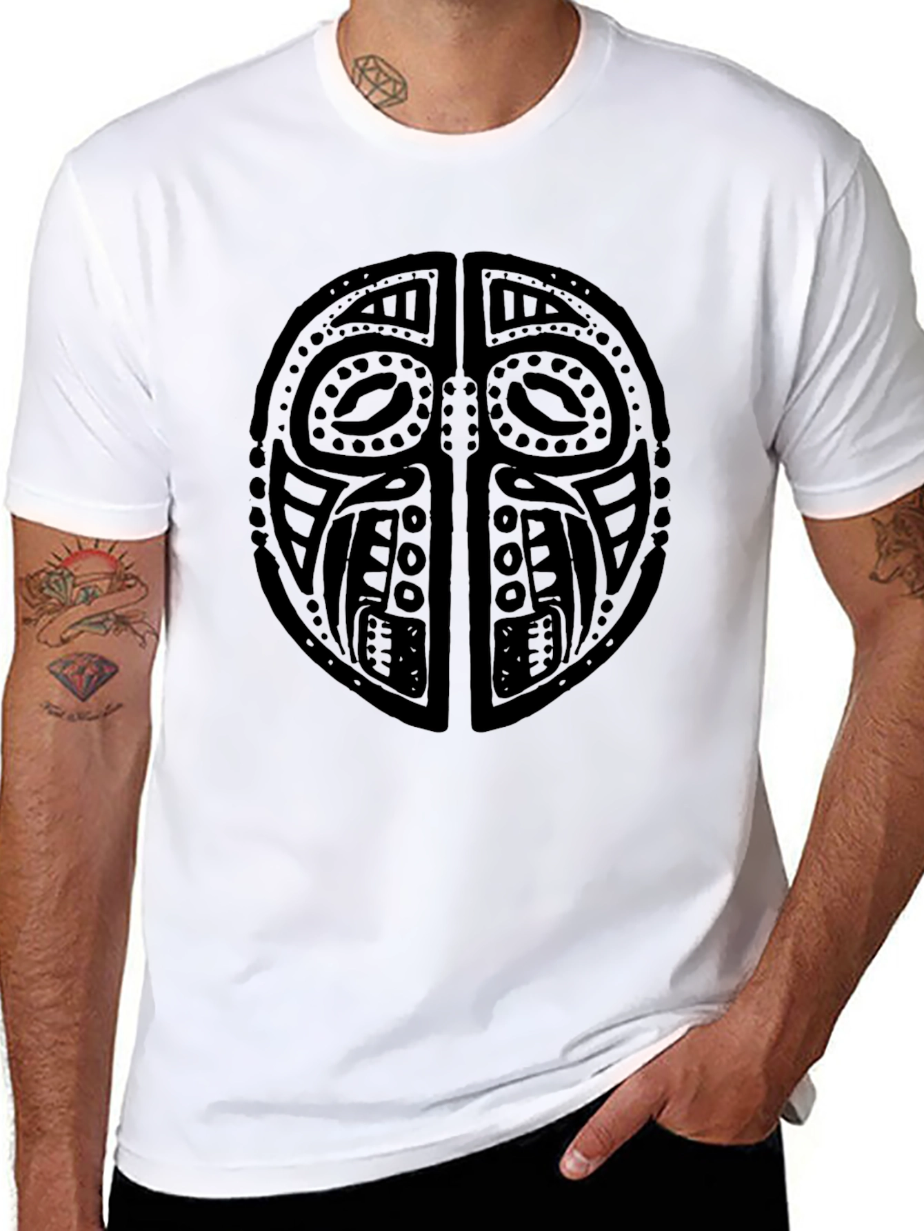 Black Tribal Mask Graphic Black T-Shirt view 8