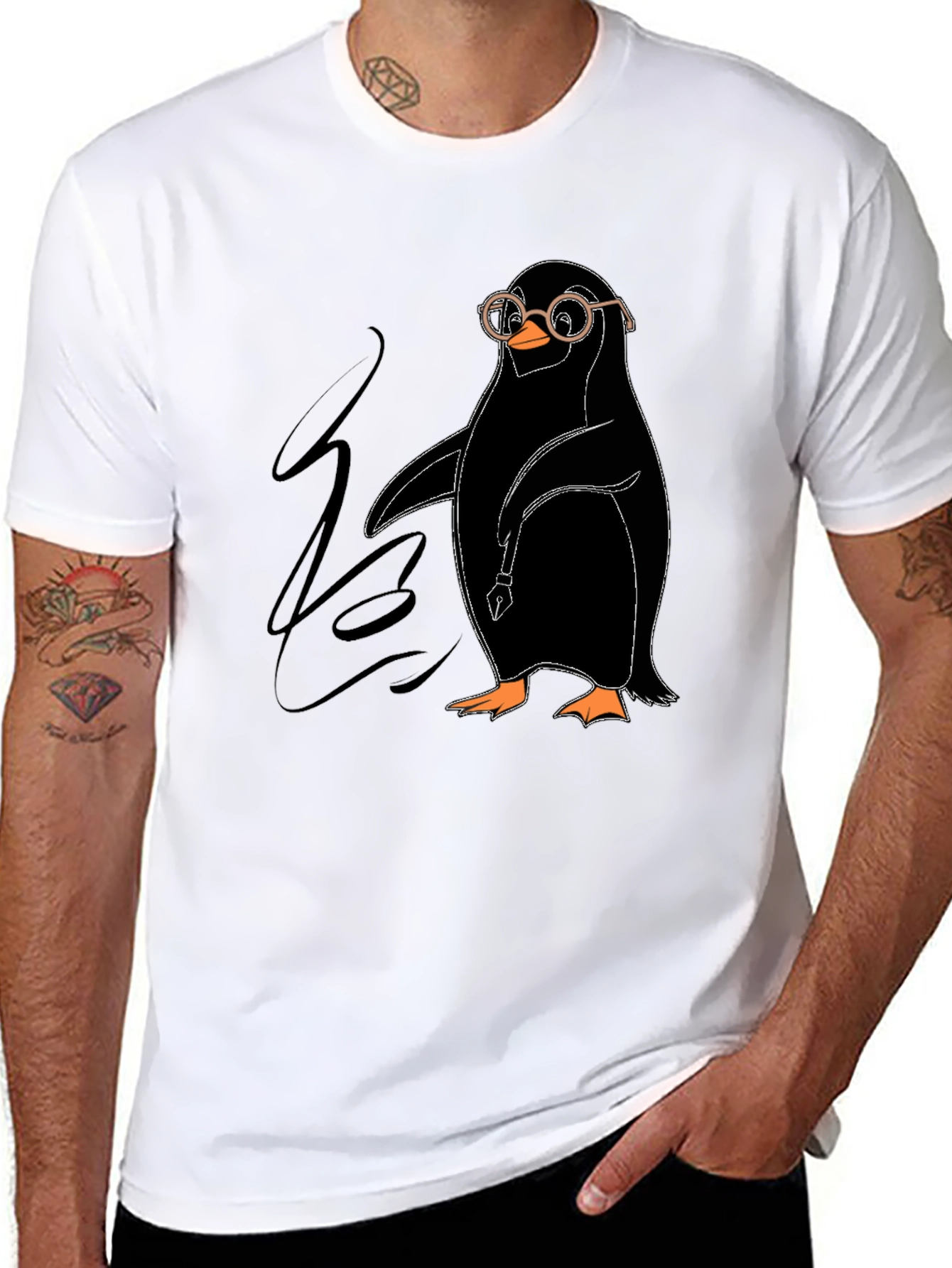 Black Penguin with Glasses Graphic Tee - Quirky Black T-Shirt view 8