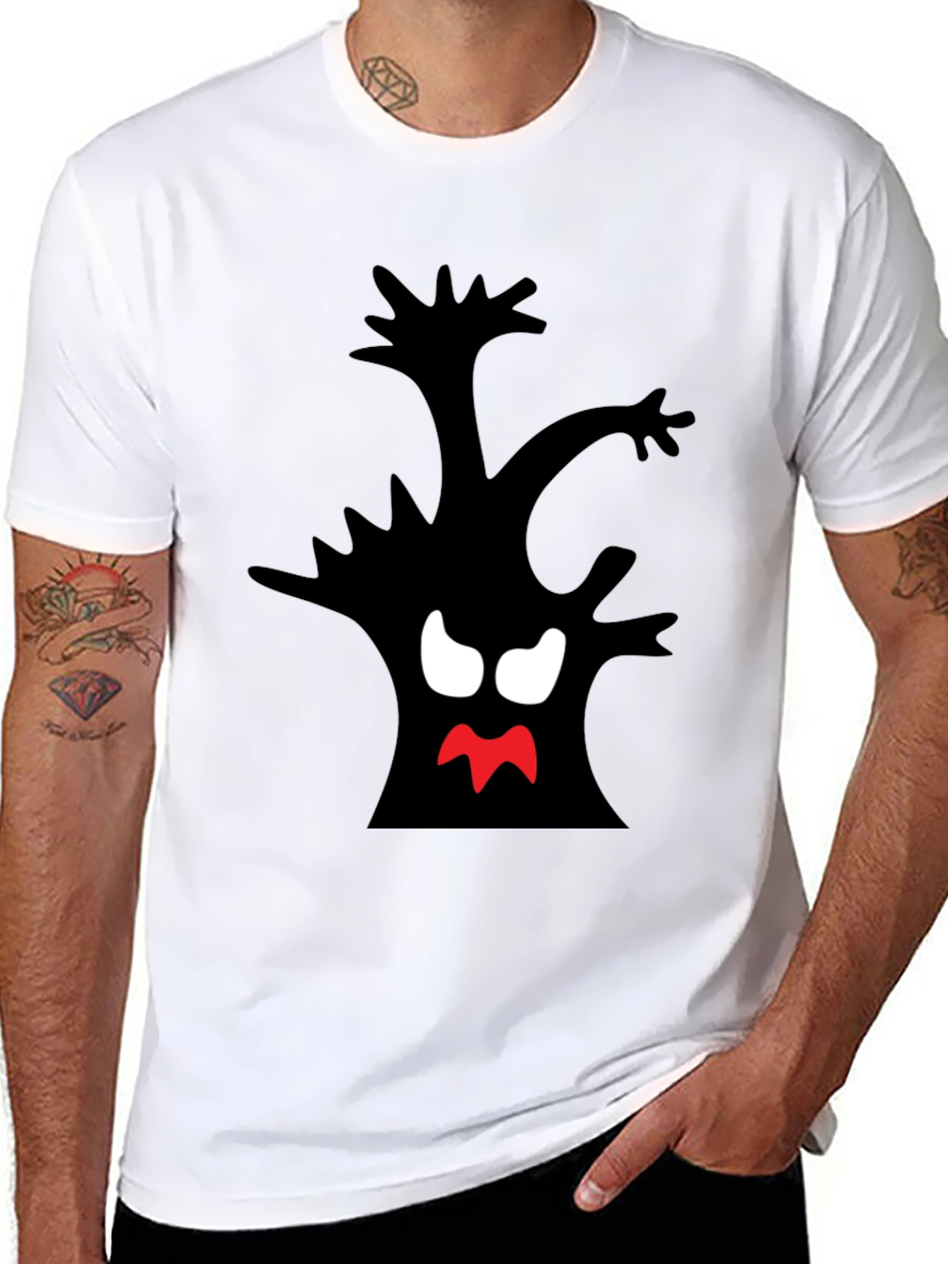Black Spooky Tree Graphic Tee - Black Cotton T-Shirt view 8