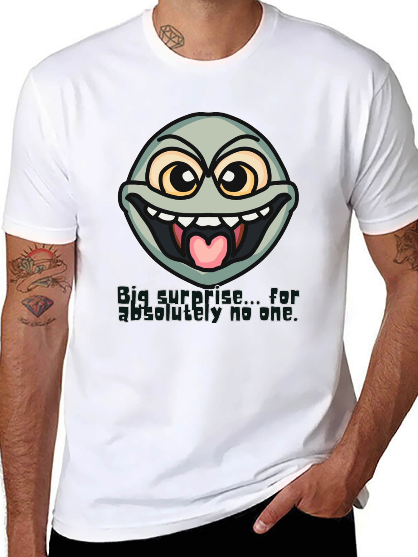Black Funny Face T-Shirt - "Big Surprise..." Sarcastic Humor Tee view 8