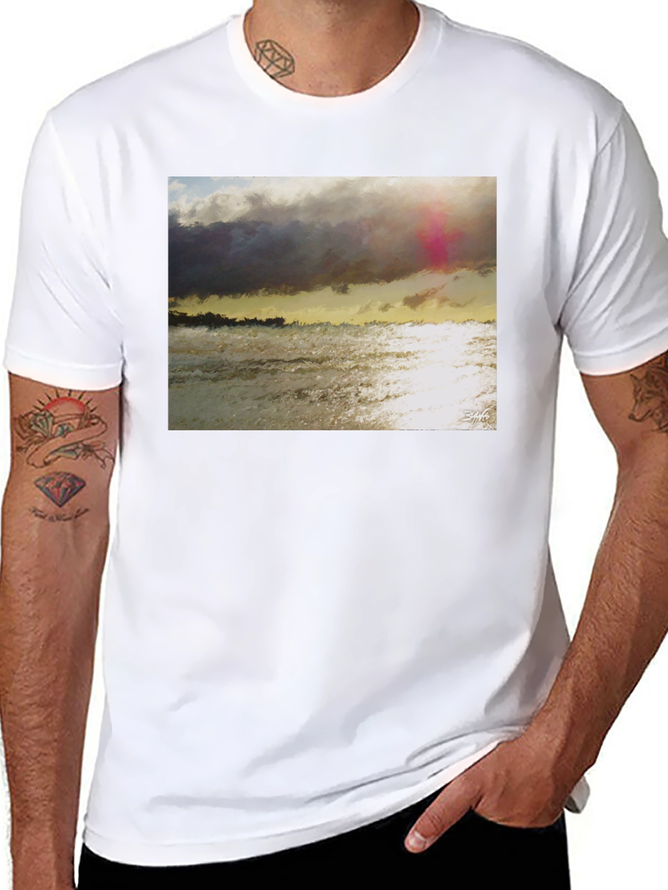 Black Ocean Sunset Graphic T-Shirt - Soft Cotton Blend view 8