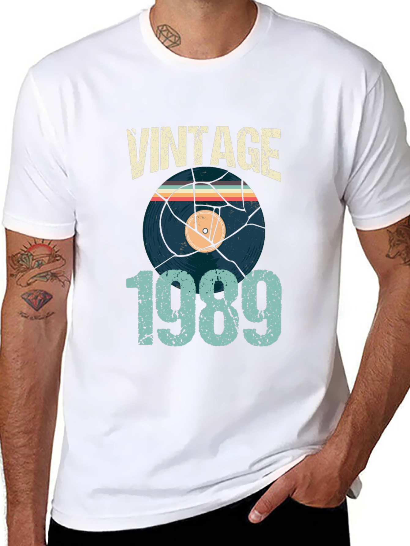 Black Vintage 1989 Vinyl Record T-Shirt view 8