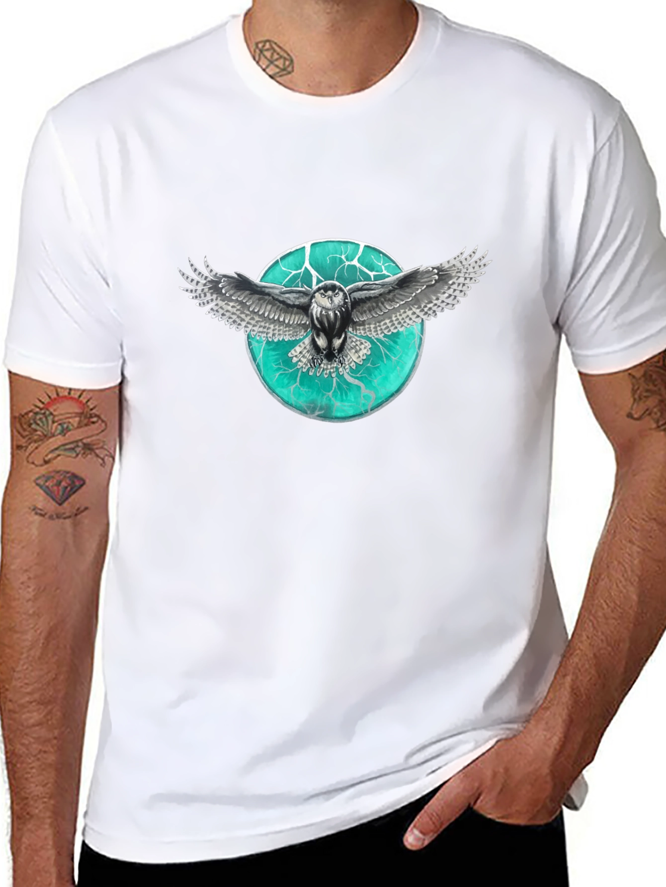Black Owl Graphic Print Men's T-Shirt view 8