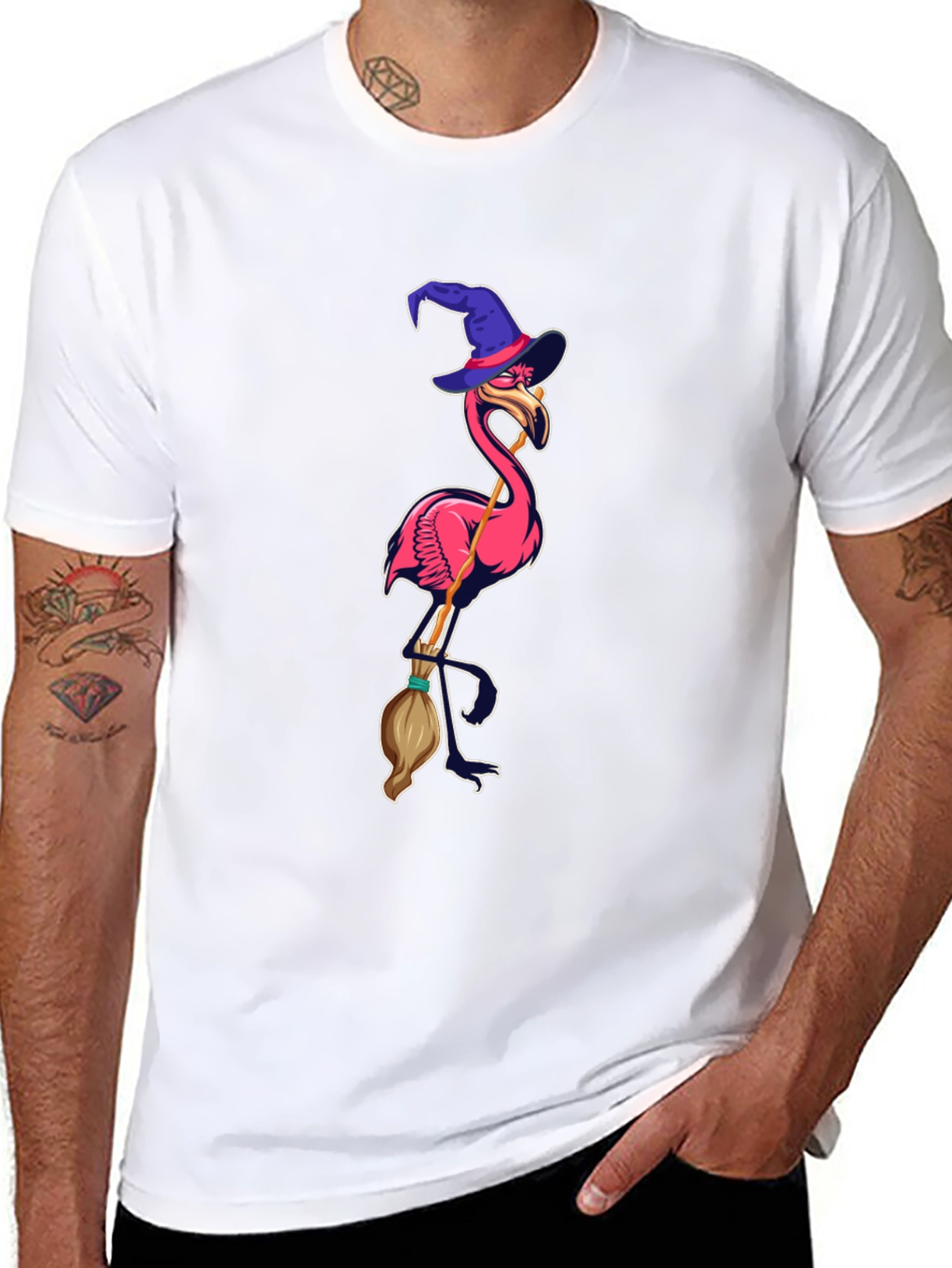 Black Witch Flamingo Graphic Tee - Black Cotton T-Shirt view 8