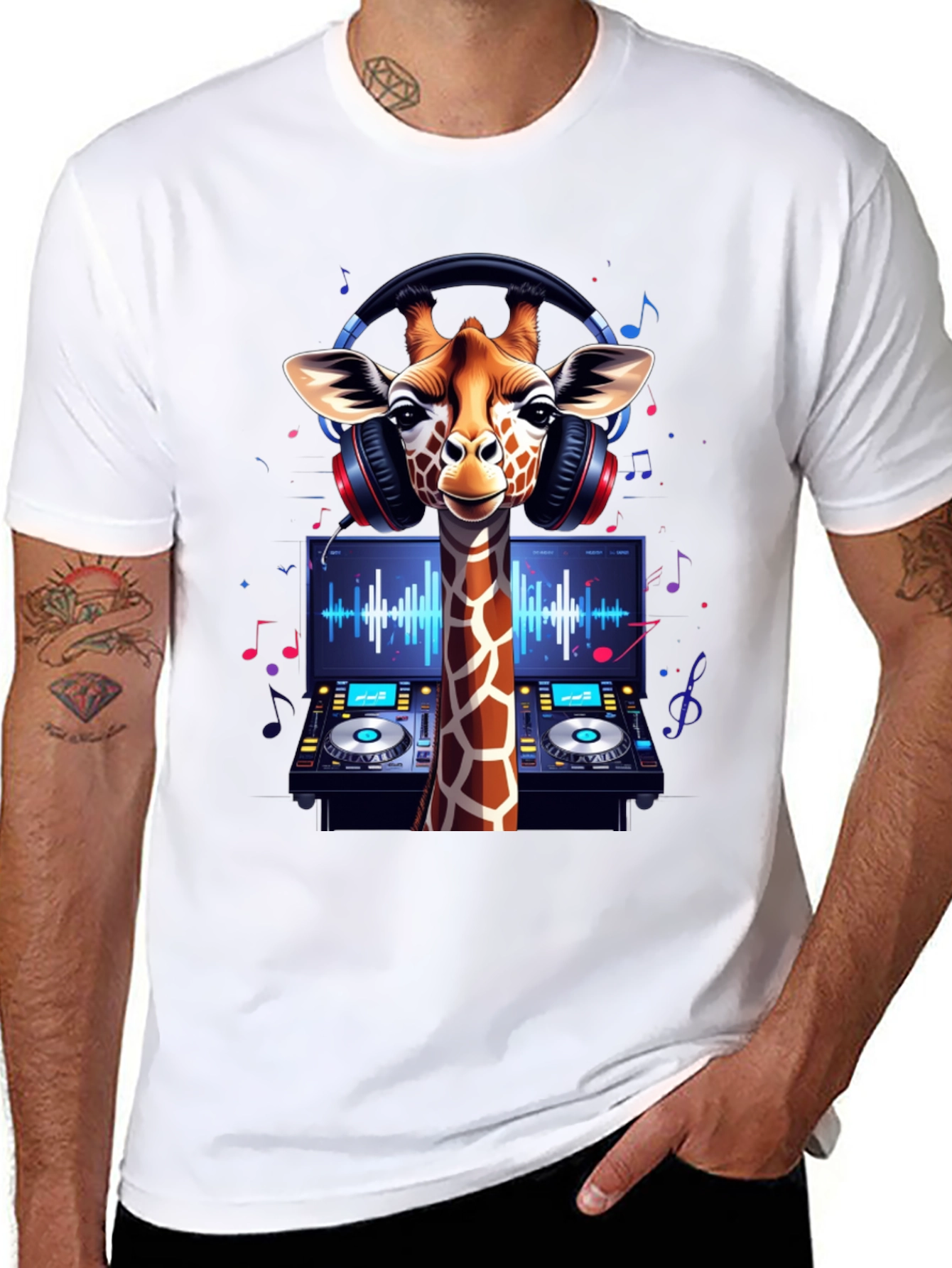 Black DJ Giraffe Graphic Tee - Music Lover's T-Shirt view 8