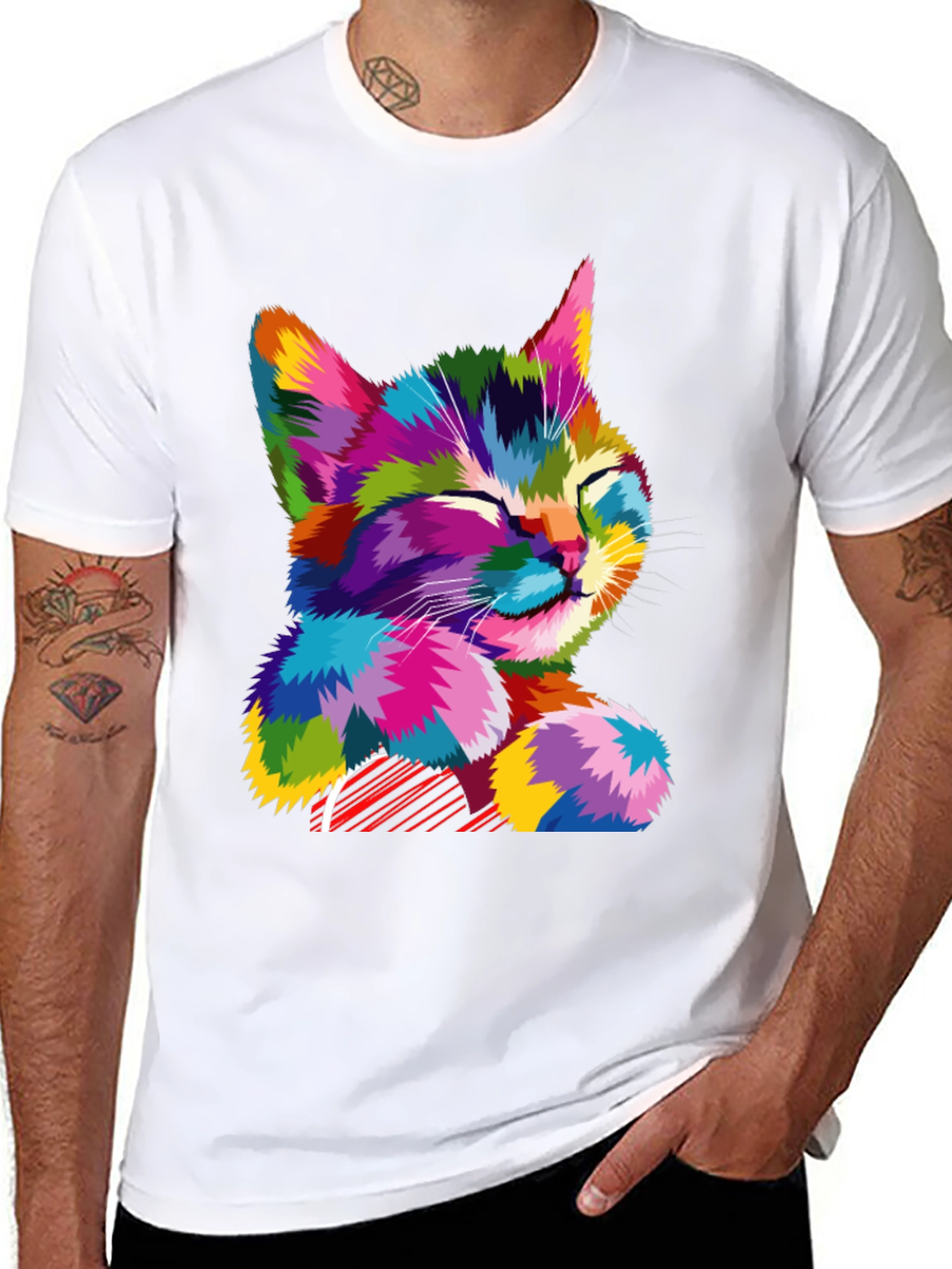 Black Colorful Cat Graphic T-Shirt - Stylish Men's Tee view 8