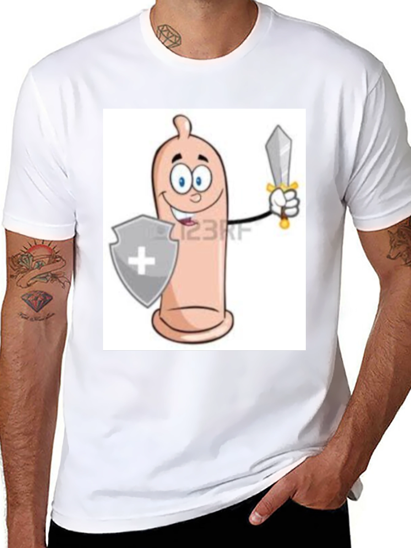 Black Funny Condom Cartoon Graphic Tee view 8