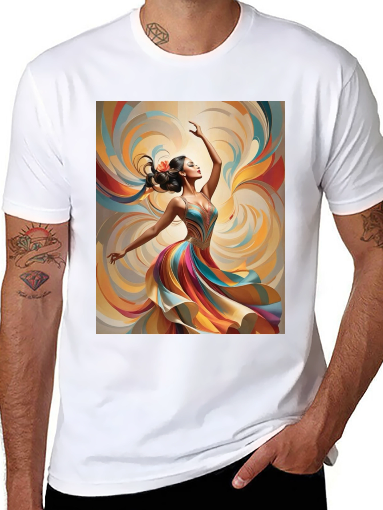 Black Artistic Dancer Graphic Tee - Vibrant Design view 8