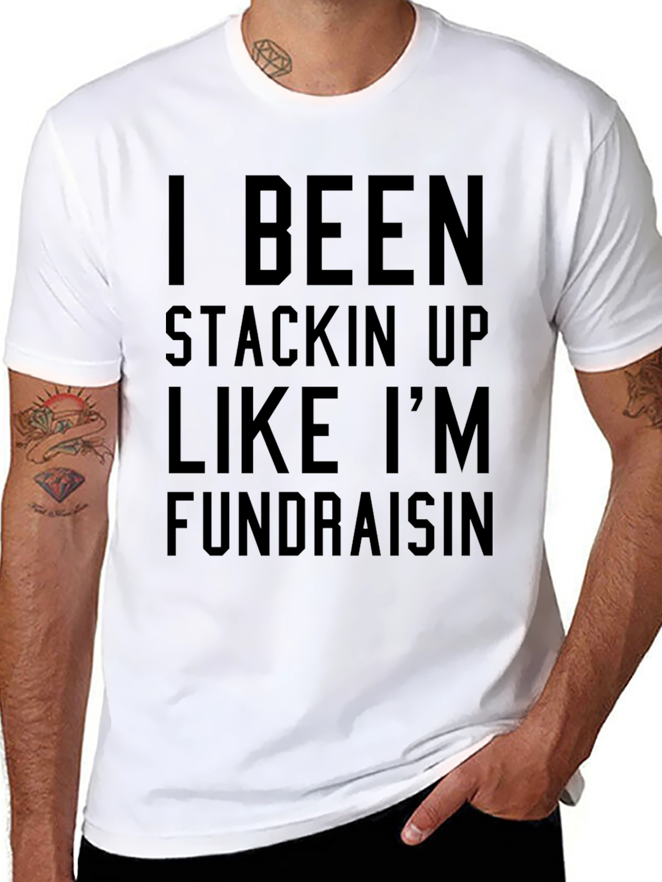 Black Stackin' Up Fundraising Men's Black T-Shirt view 8