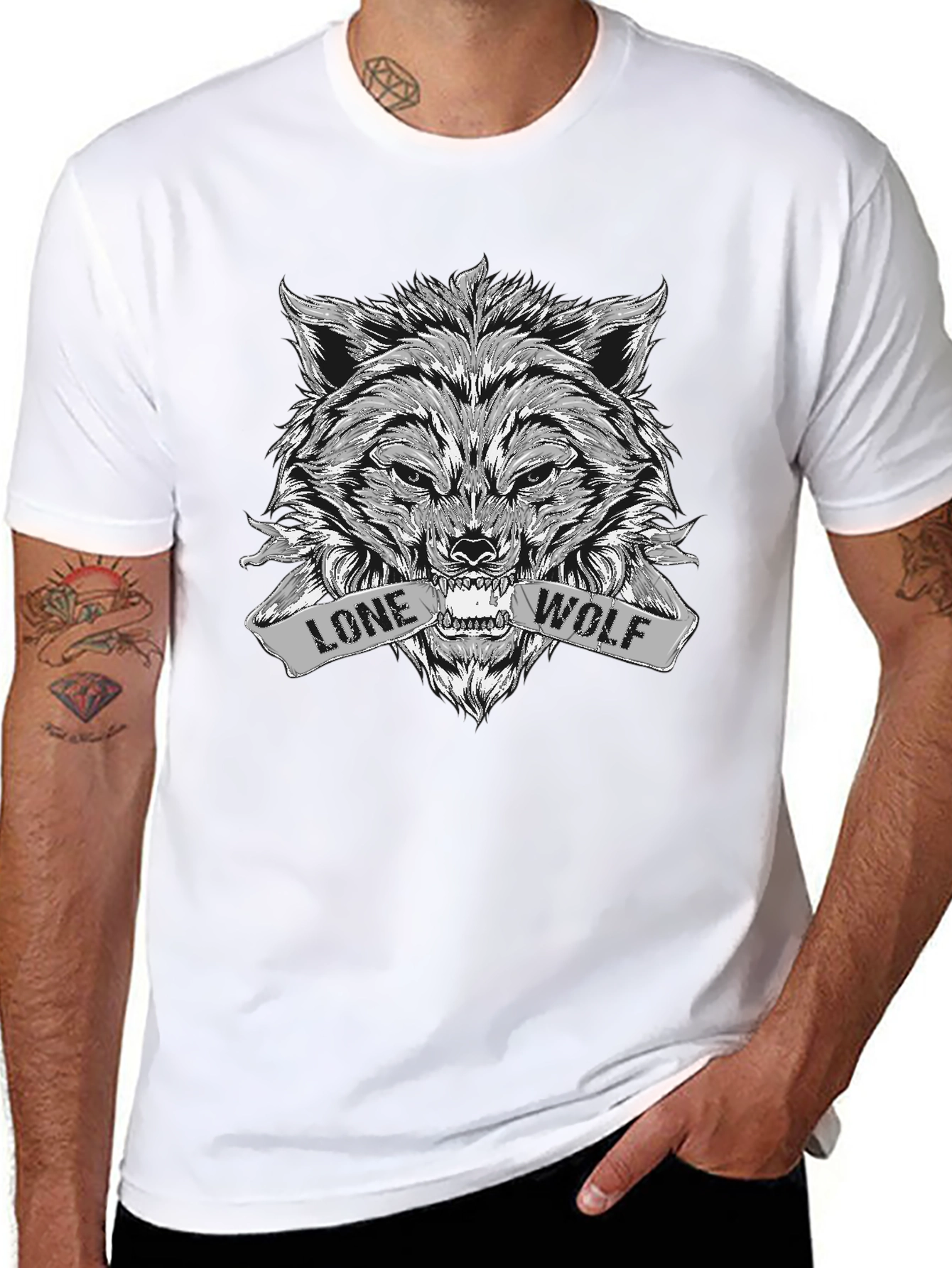 Black Lone Wolf Graphic T-Shirt - Fierce Animal Design view 8
