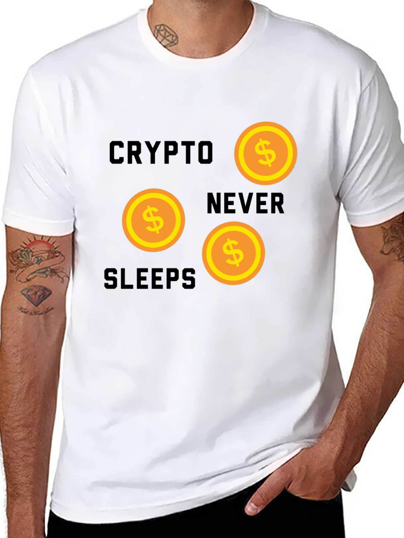 Black Crypto Never Sleeps Graphic Tee view 8