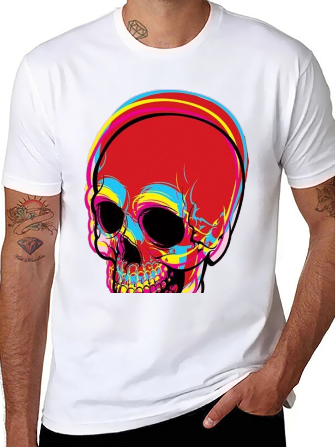 Black Skull Graphic Print Men's Black T-Shirt view 8