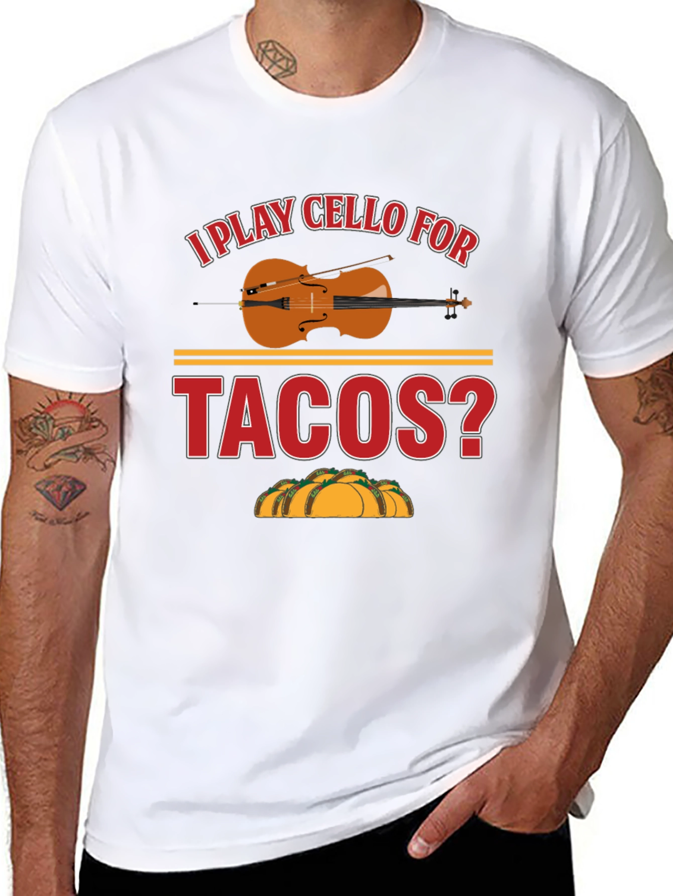 Black I Play Cello For Tacos? Graphic T-Shirt view 8