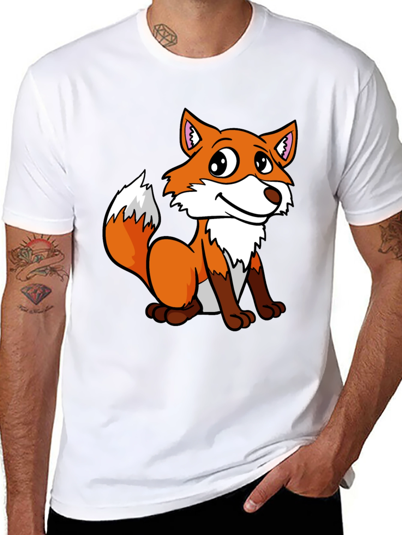 Black Cute Fox Graphic Tee - Unisex Black T-Shirt view 8