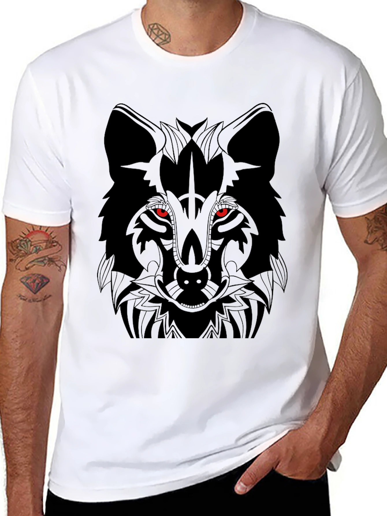 Black Men's Black Wolf Graphic T-Shirt view 8