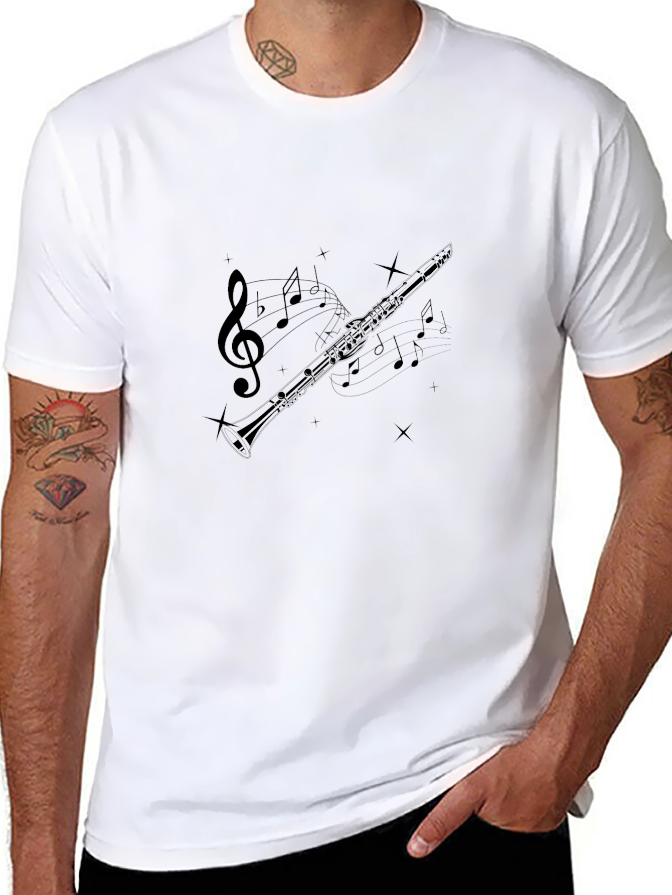 Black Musical Clarinet Graphic Tee - Unisex Black T-Shirt view 8
