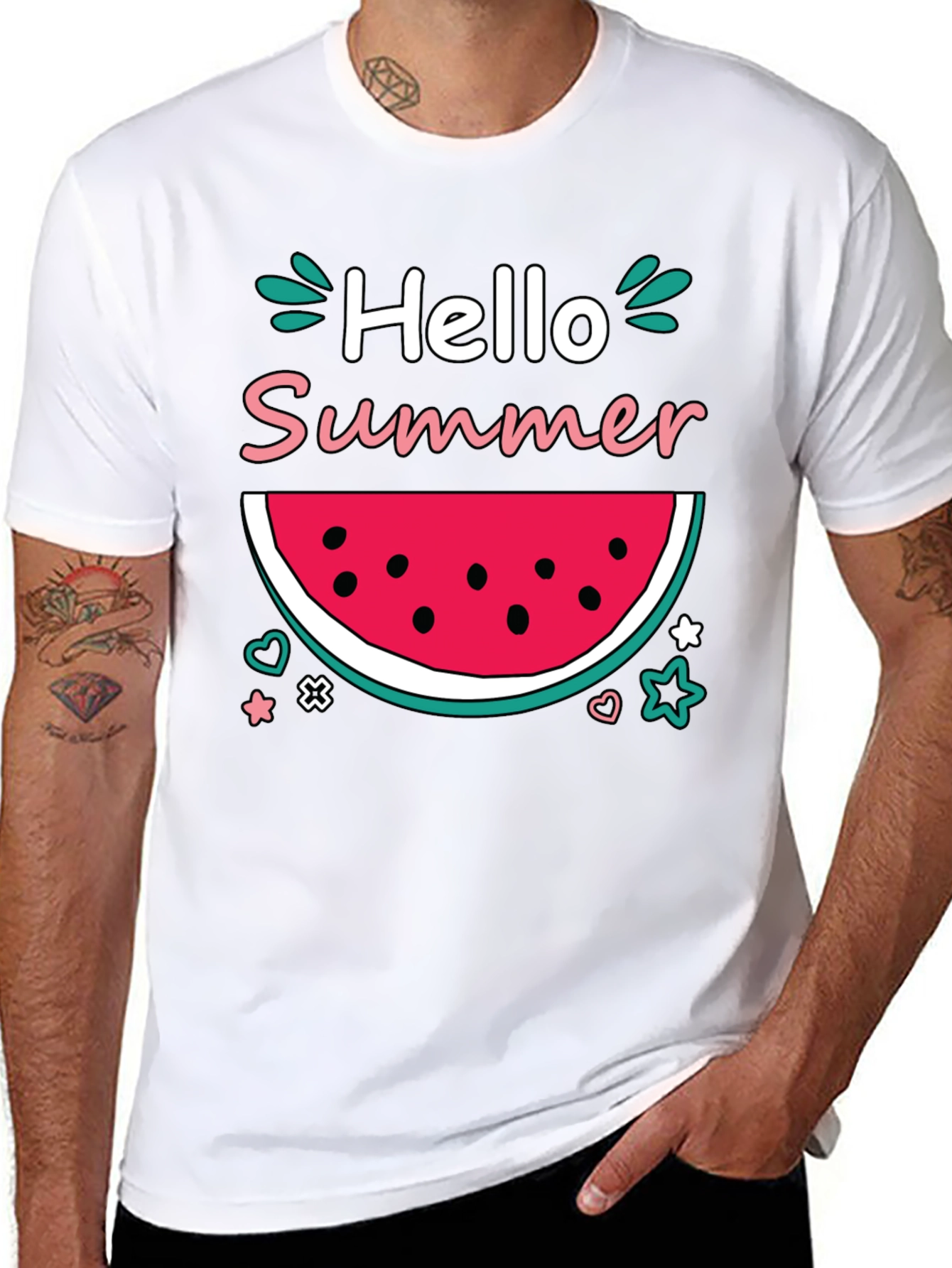 Black Hello Summer Watermelon Graphic T-Shirt view 8