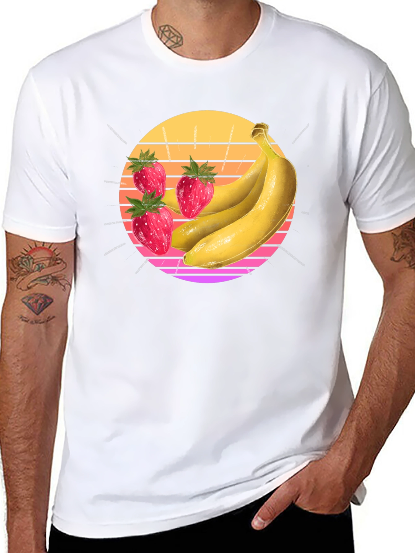 Black Strawberry Banana Sunset Graphic Tee view 8