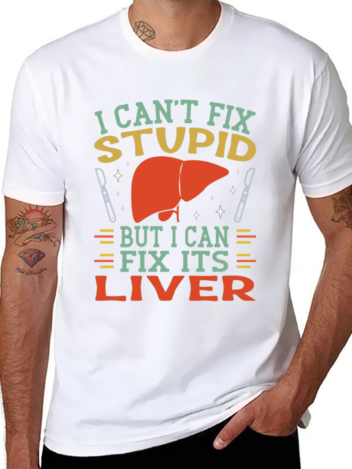 Black I Can't Fix Stupid Liver Surgeon T-Shirt view 8